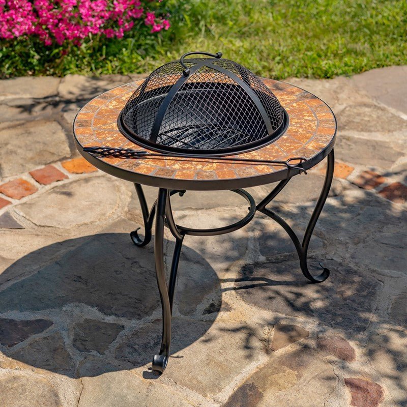 25.6"D. Round Mosaic Tile Metal Fire Pit "Shenandoah" - Clinch River Fishing USA