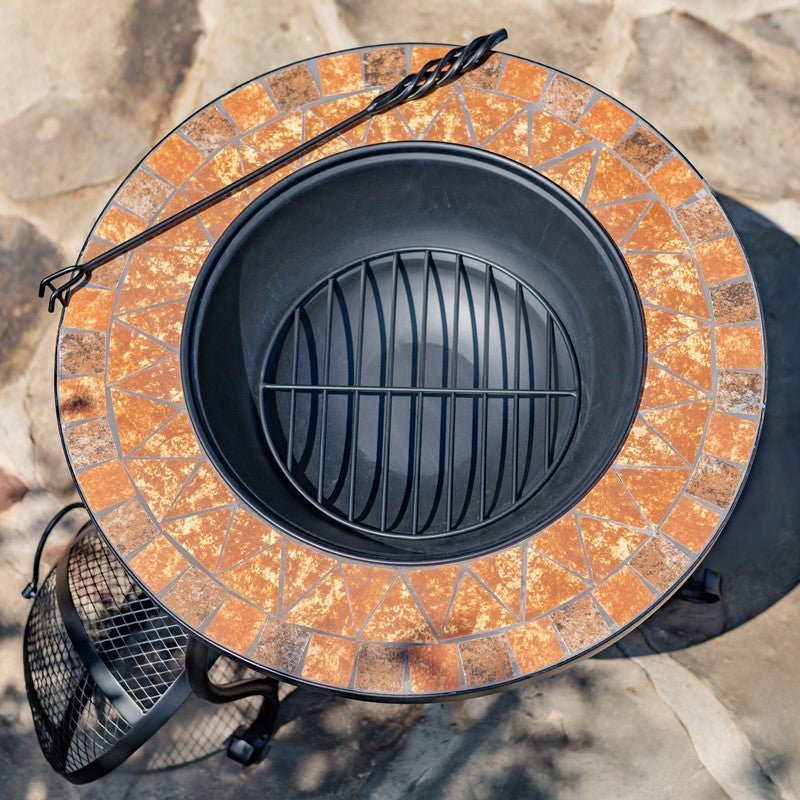 25.6"D. Round Mosaic Tile Metal Fire Pit "Shenandoah" - Clinch River Fishing USA