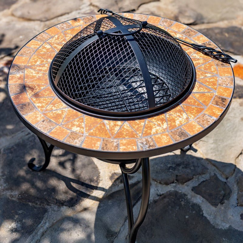 25.6"D. Round Mosaic Tile Metal Fire Pit "Shenandoah" - Clinch River Fishing USA