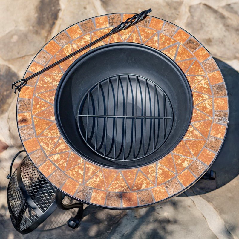 25.6"D. Round Mosaic Tile Metal Fire Pit "Shenandoah" - Clinch River Fishing USA