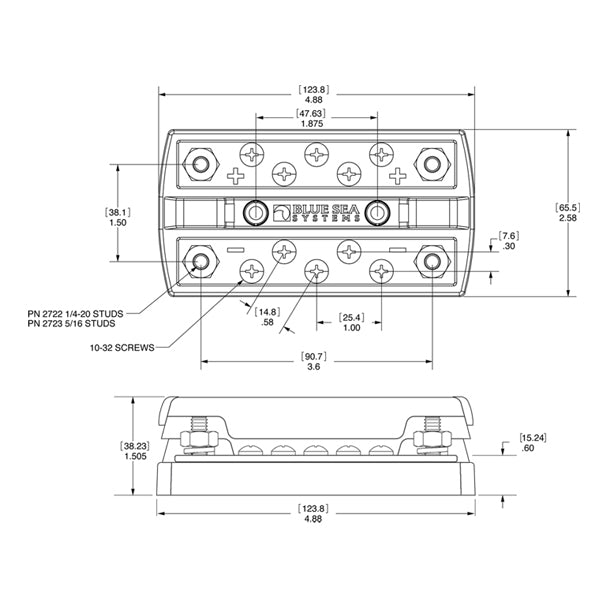 Blue Seas Dual Busbar Plus 1/4" Stud