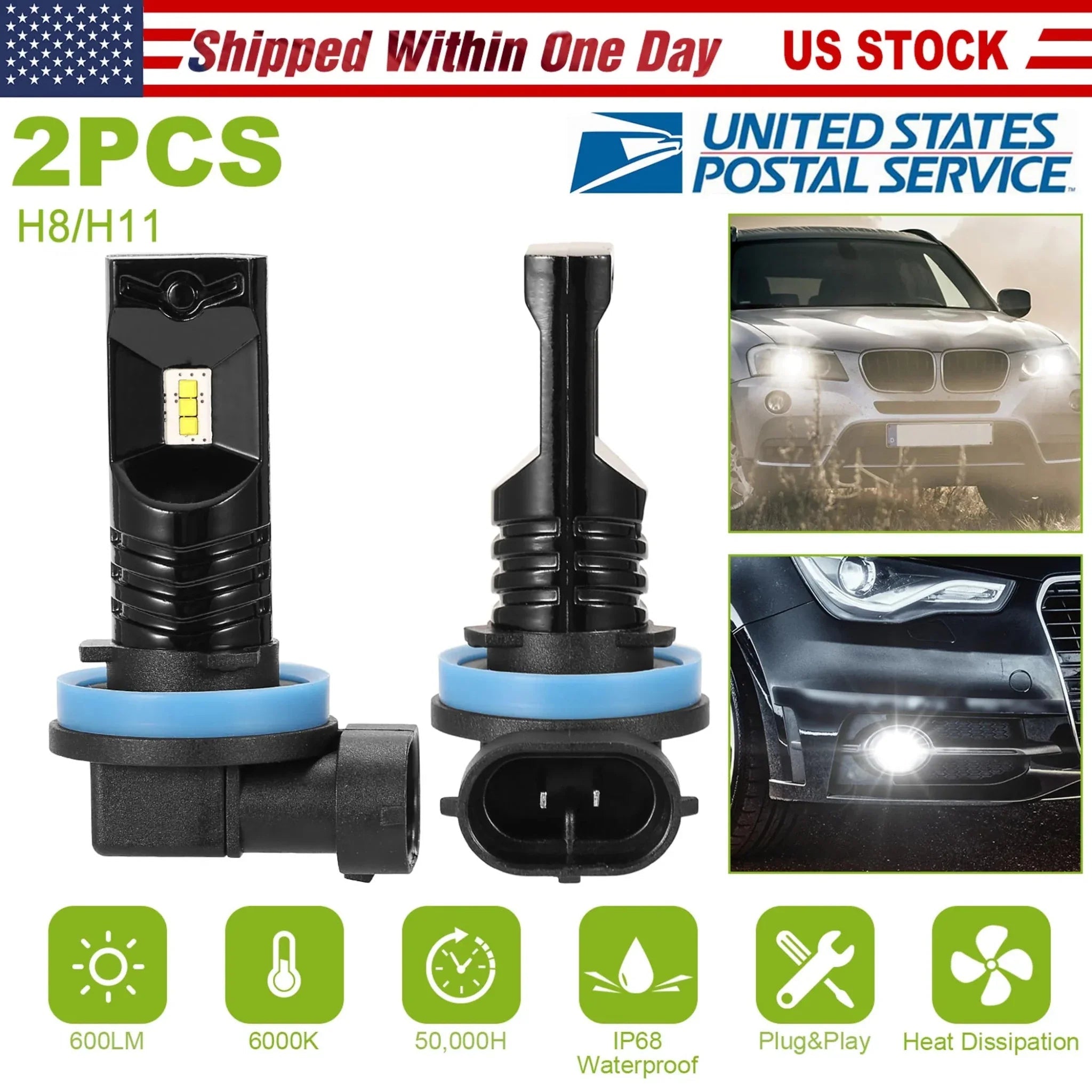 2PCS 600lm 80W H8/H9/H11 LED Fog DRL Light Bulb - Clinch River Fishing USA