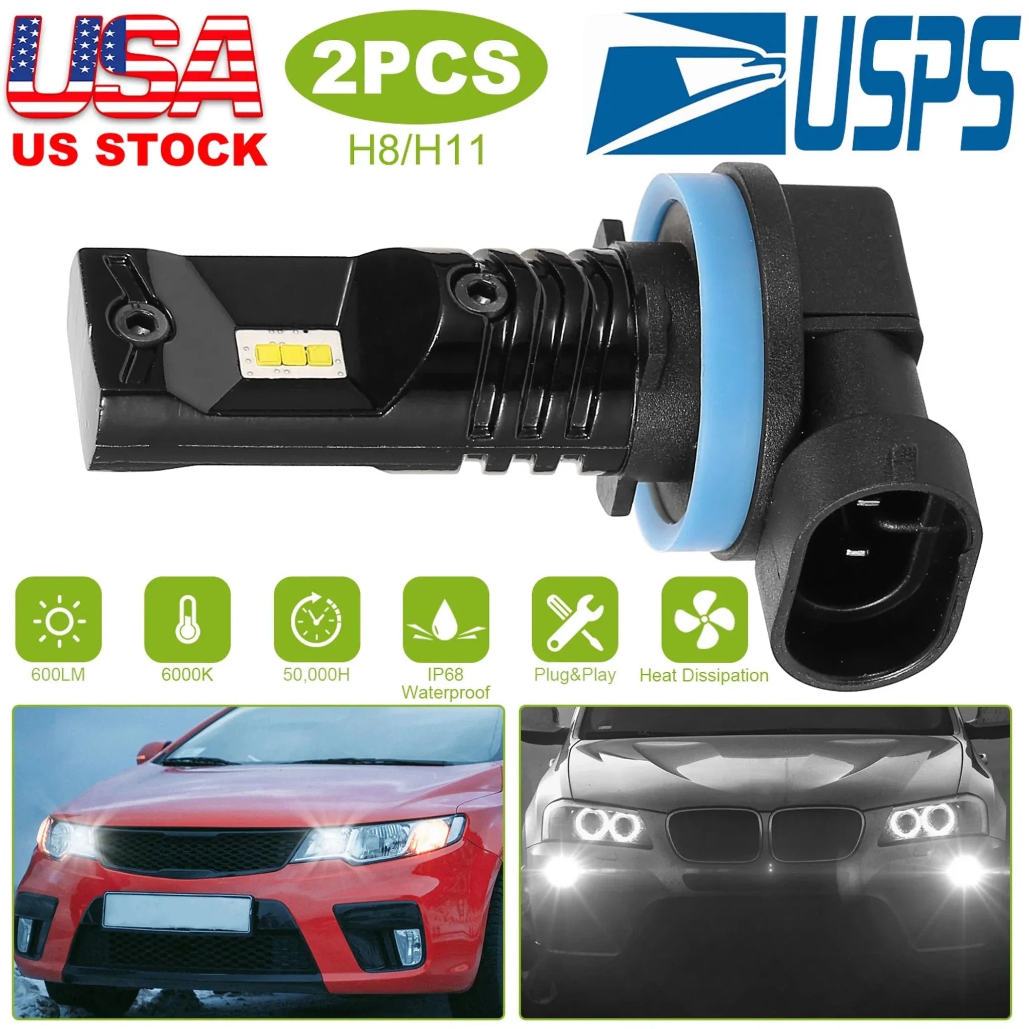 2PCS 600lm 80W H8/H9/H11 LED Fog DRL Light Bulb - Clinch River Fishing USA