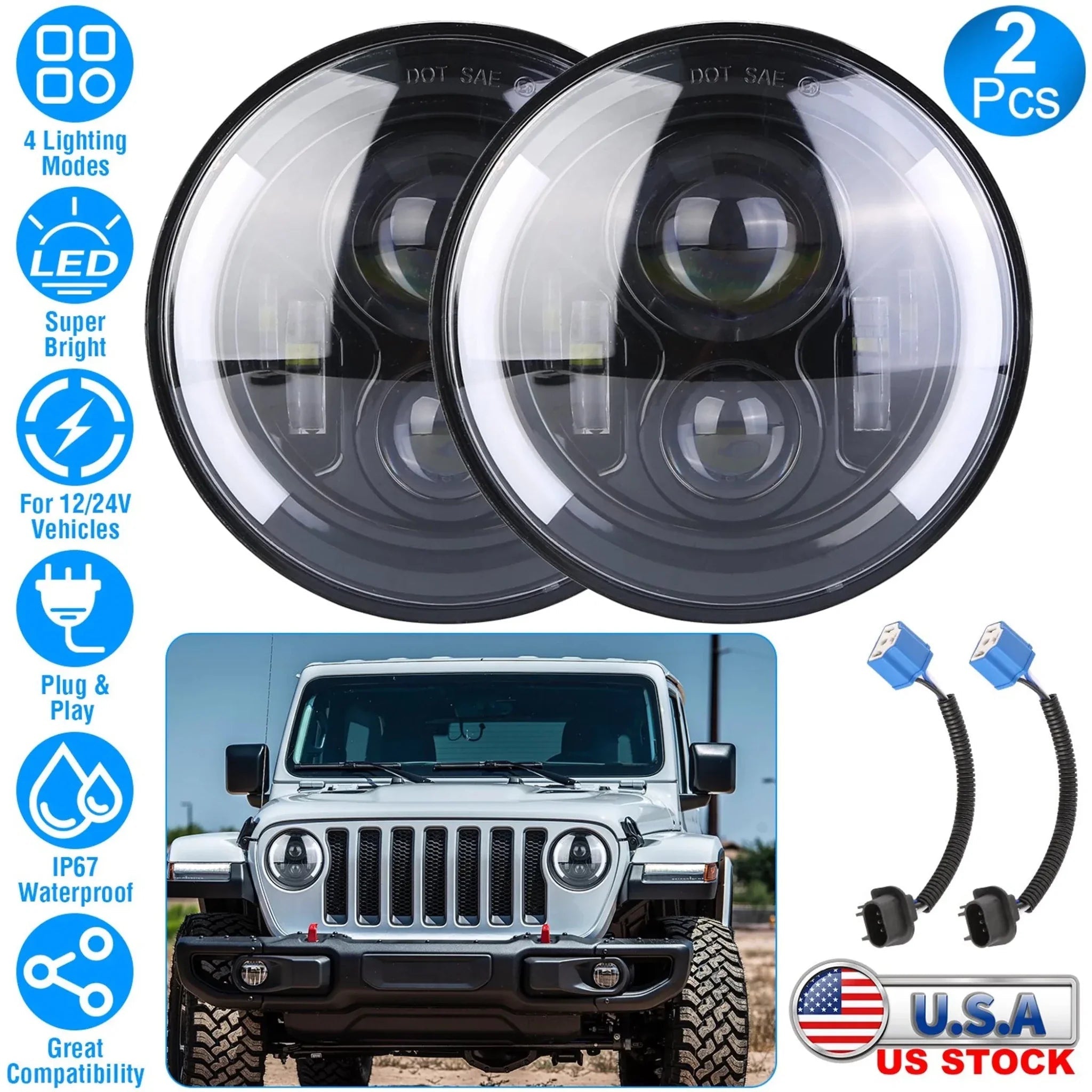 2Pcs 7In 40W Round LED - Clinch River Fishing USA