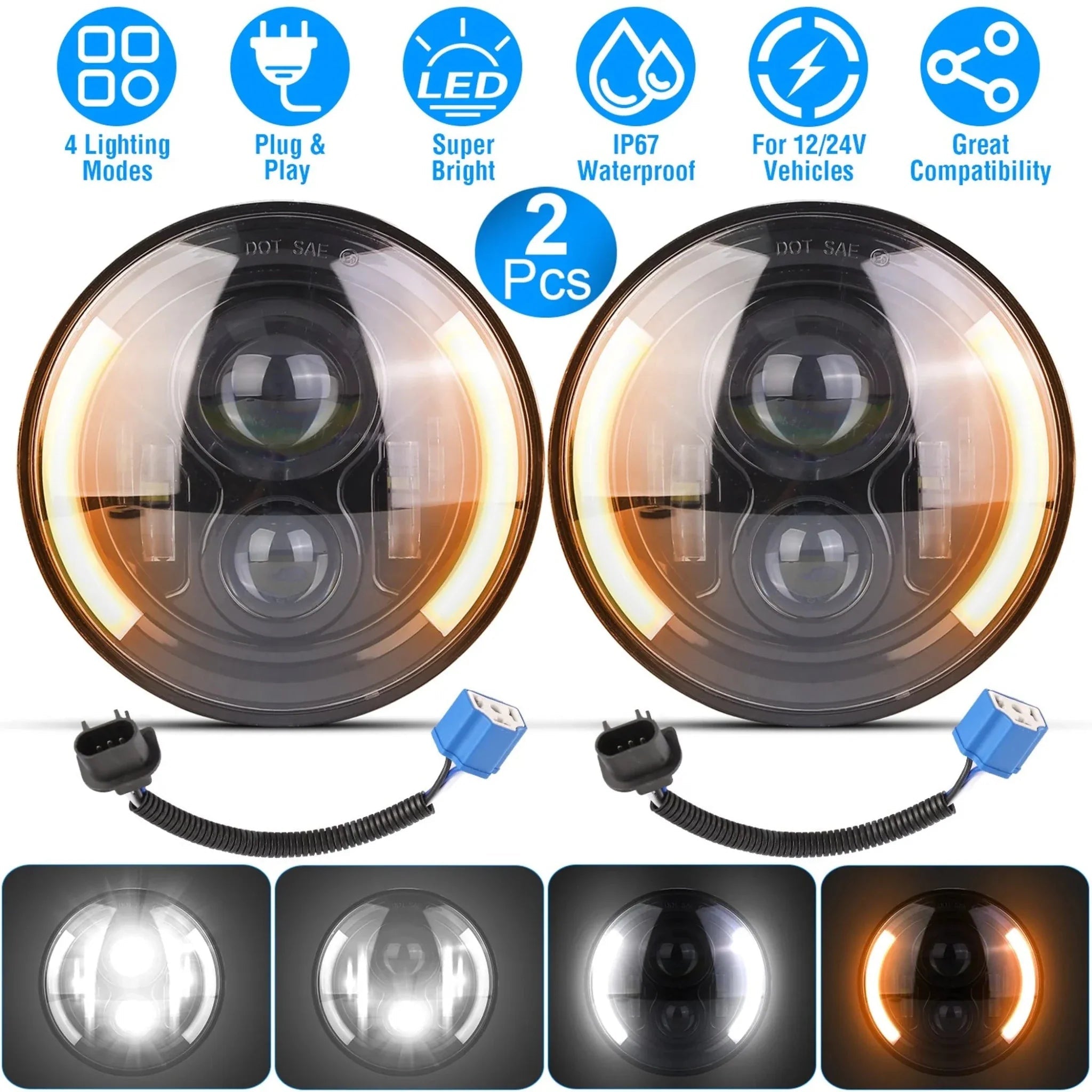 2Pcs 7In 40W Round LED - Clinch River Fishing USA