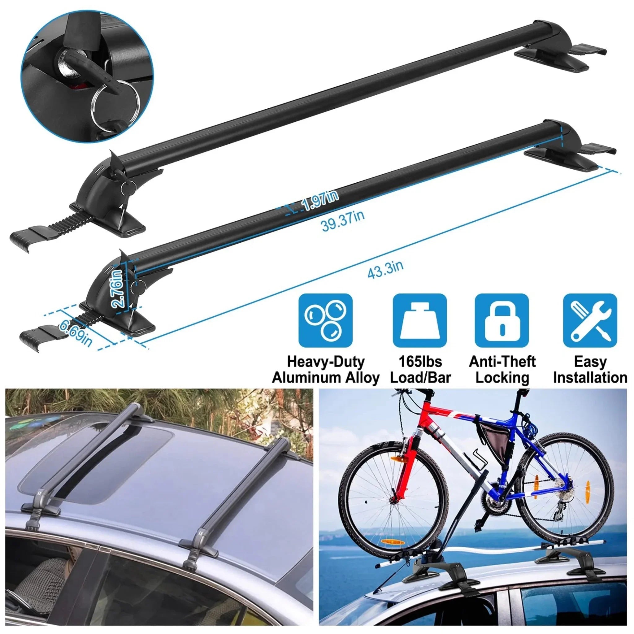 2PCS Universal 110cm/43-inch Car Roof Rack Cross Bar - Clinch River Fishing USA