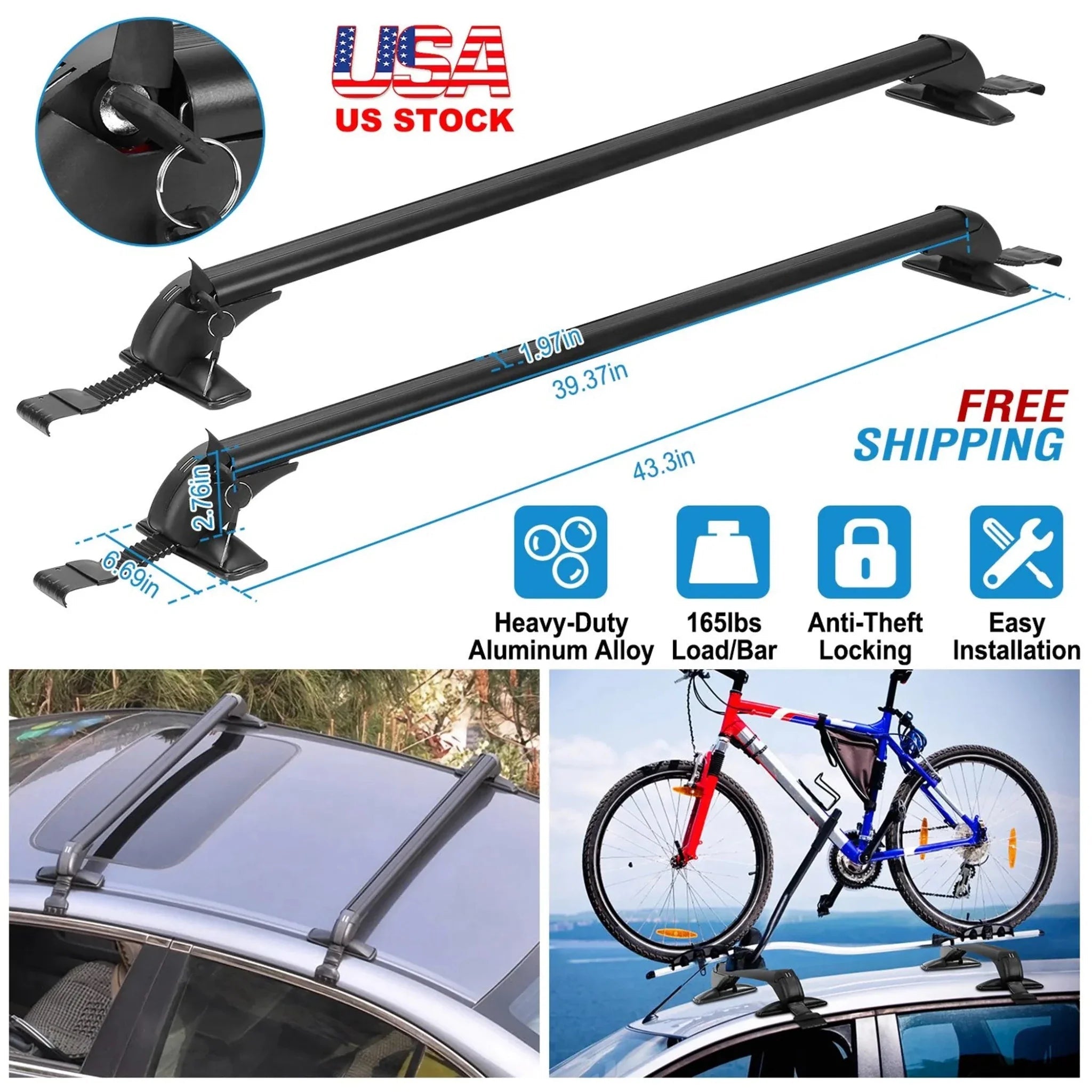 2PCS Universal 110cm/43-inch Car Roof Rack Cross Bar - Clinch River Fishing USA