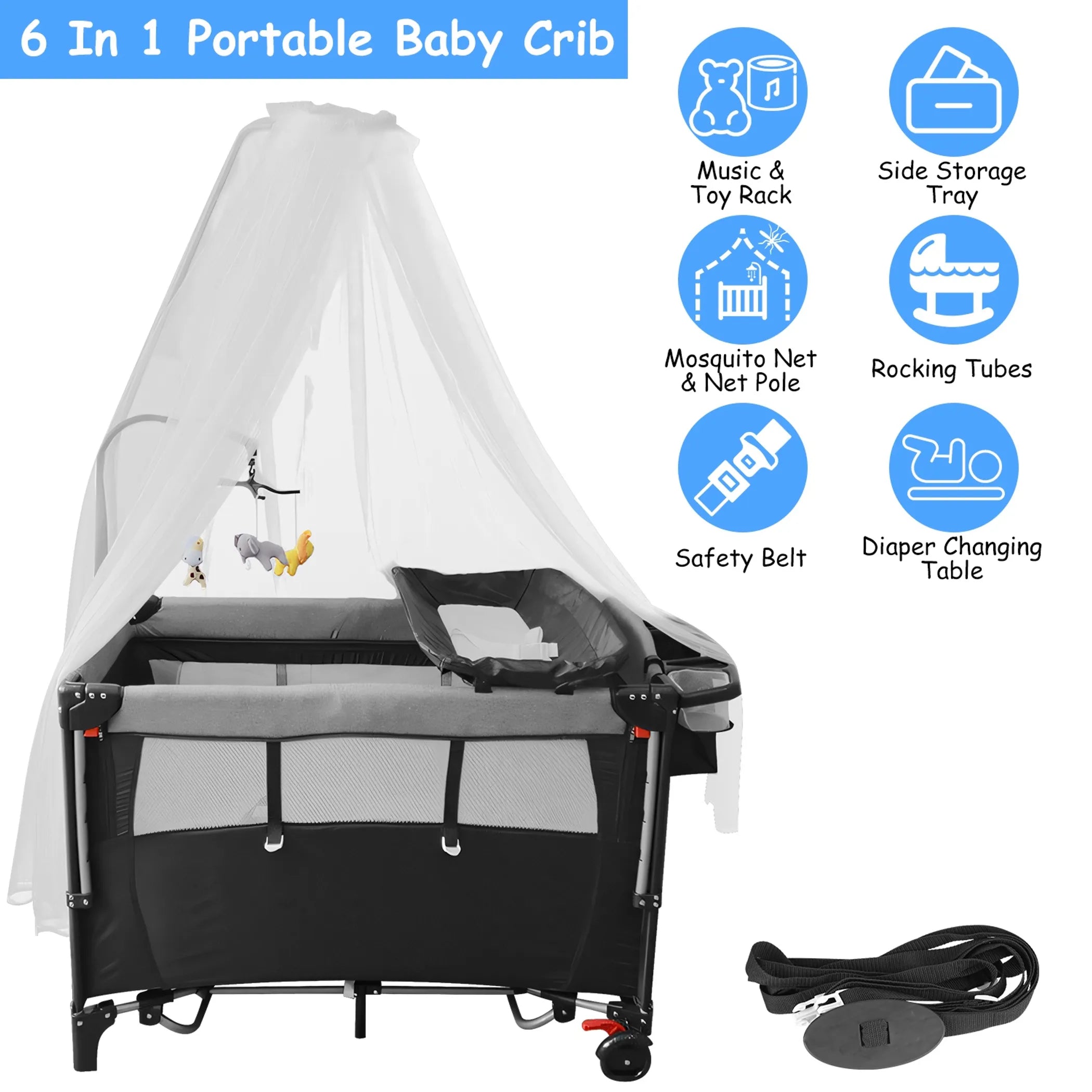 6 In 1 Foldable Baby Crib