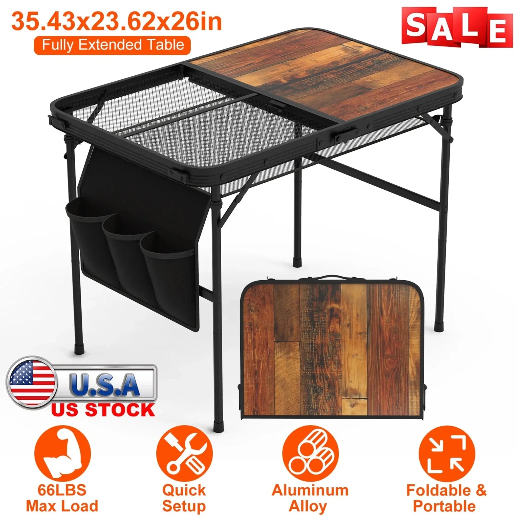 35.43x23.62x26in Foldable Camping Table - Clinch River Fishing USA