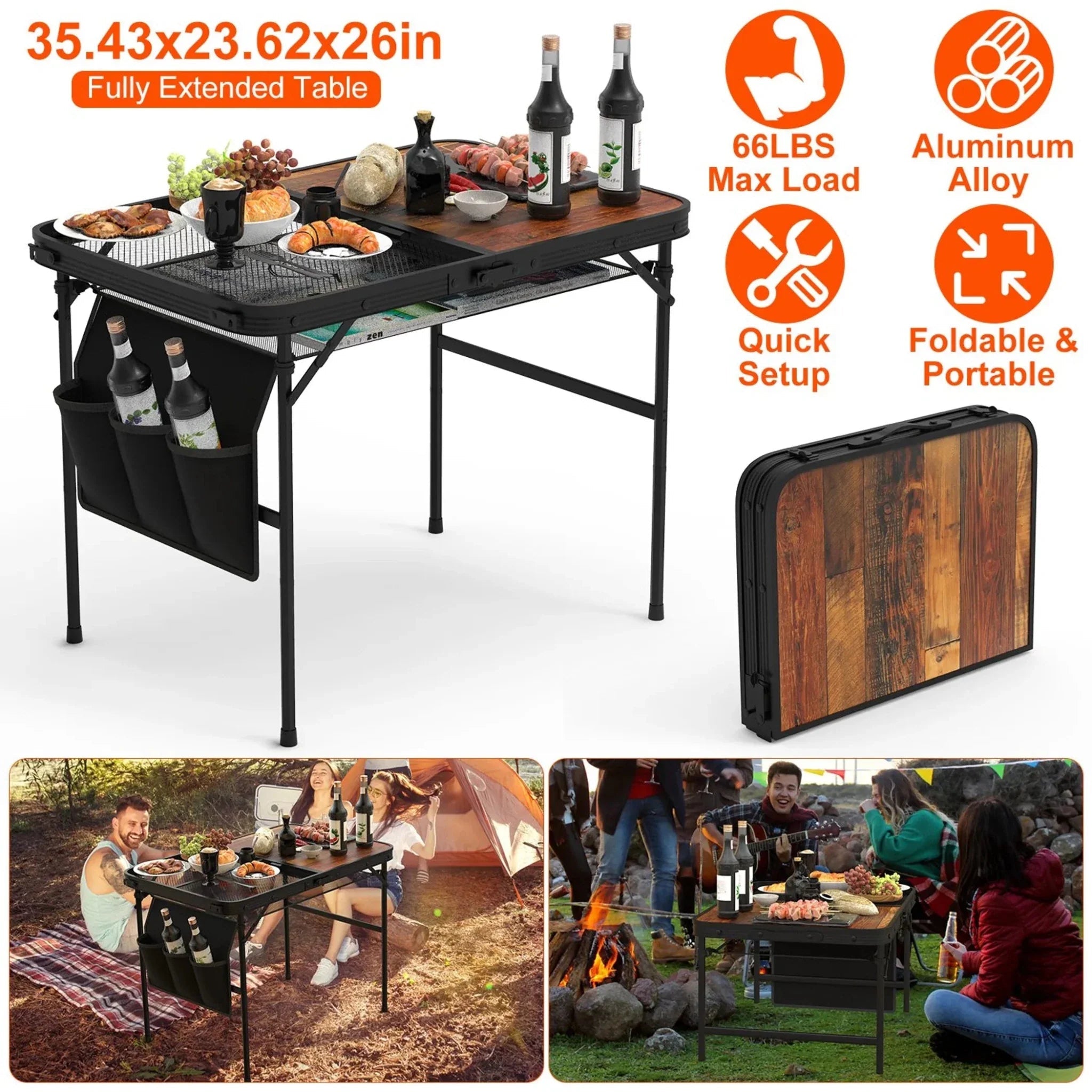 35.43x23.62x26in Foldable Camping Table - Clinch River Fishing USA