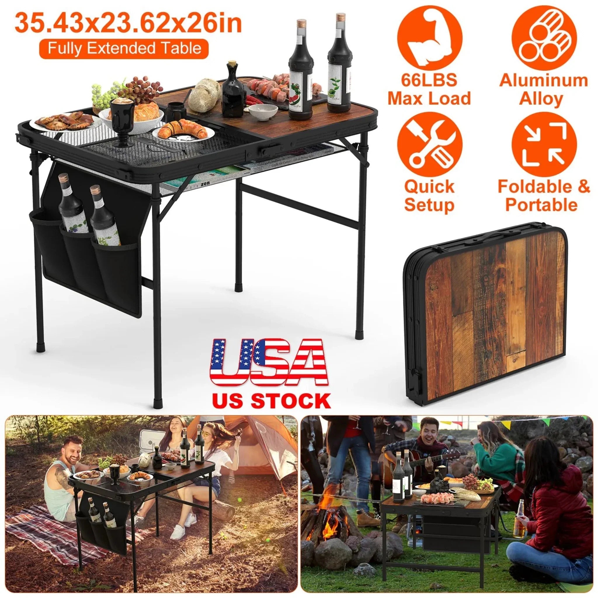 35.43x23.62x26in Foldable Camping Table - Clinch River Fishing USA