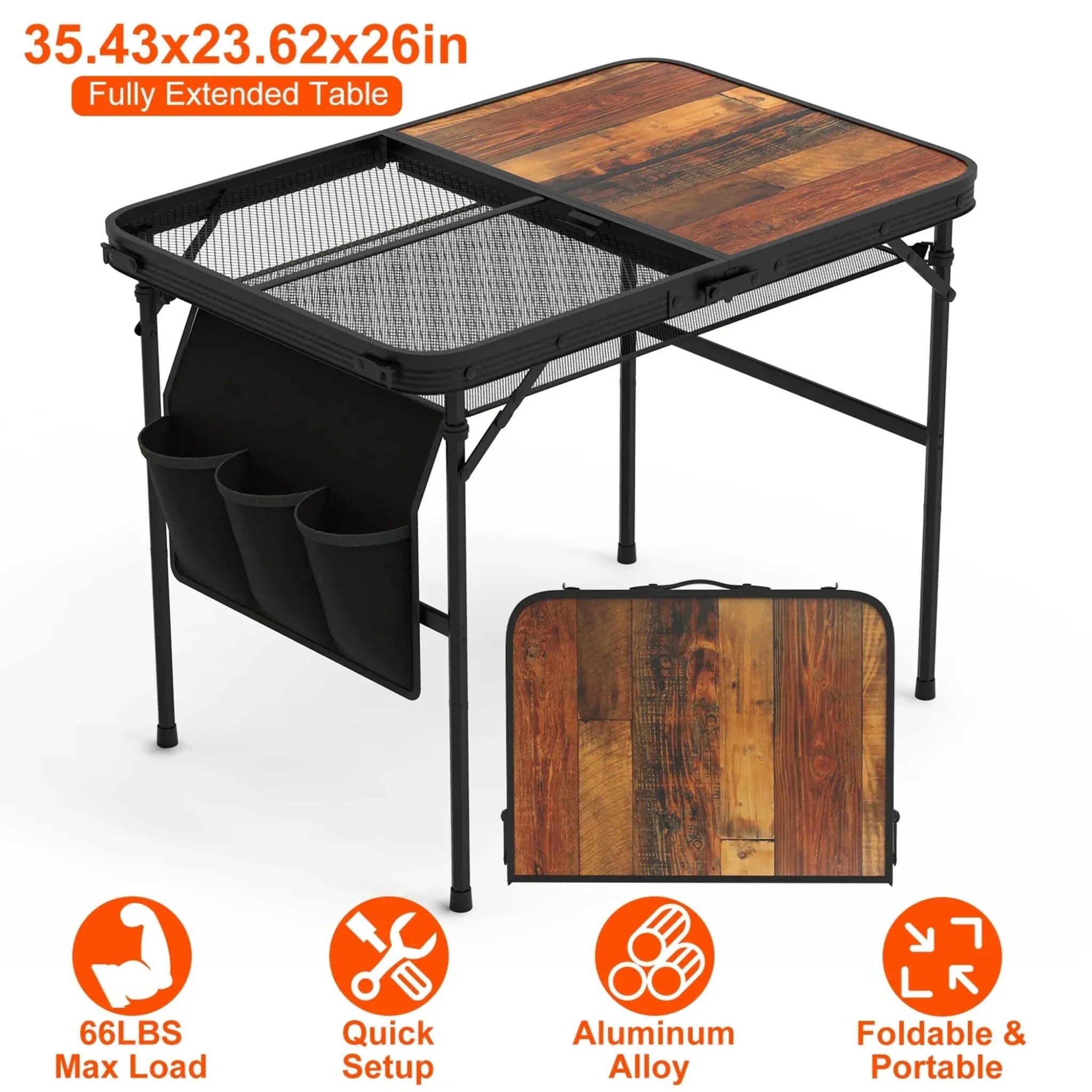 35.43x23.62x26in Foldable Camping Table - Clinch River Fishing USA