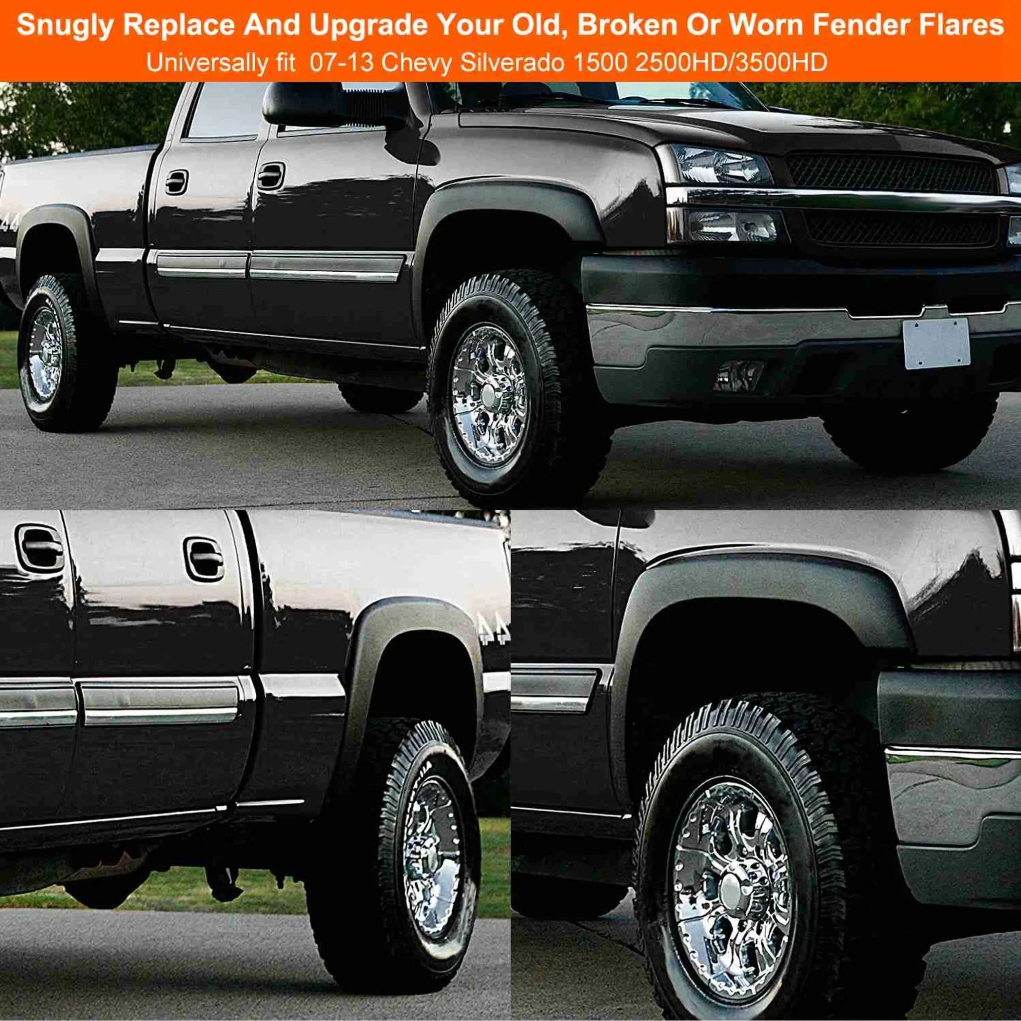 4 - Piece Pocket - Style Fender Flares for 2007–2013 Chevy Silverado 1500 / 2500HD / 3500HD - Clinch River Fishing USA
