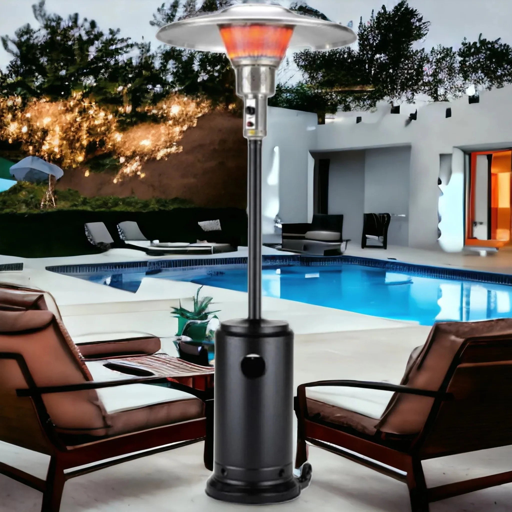 40000 BTU Black Steel Propane Cylindrical Pole Standing Patio Heater - Clinch River Fishing USA