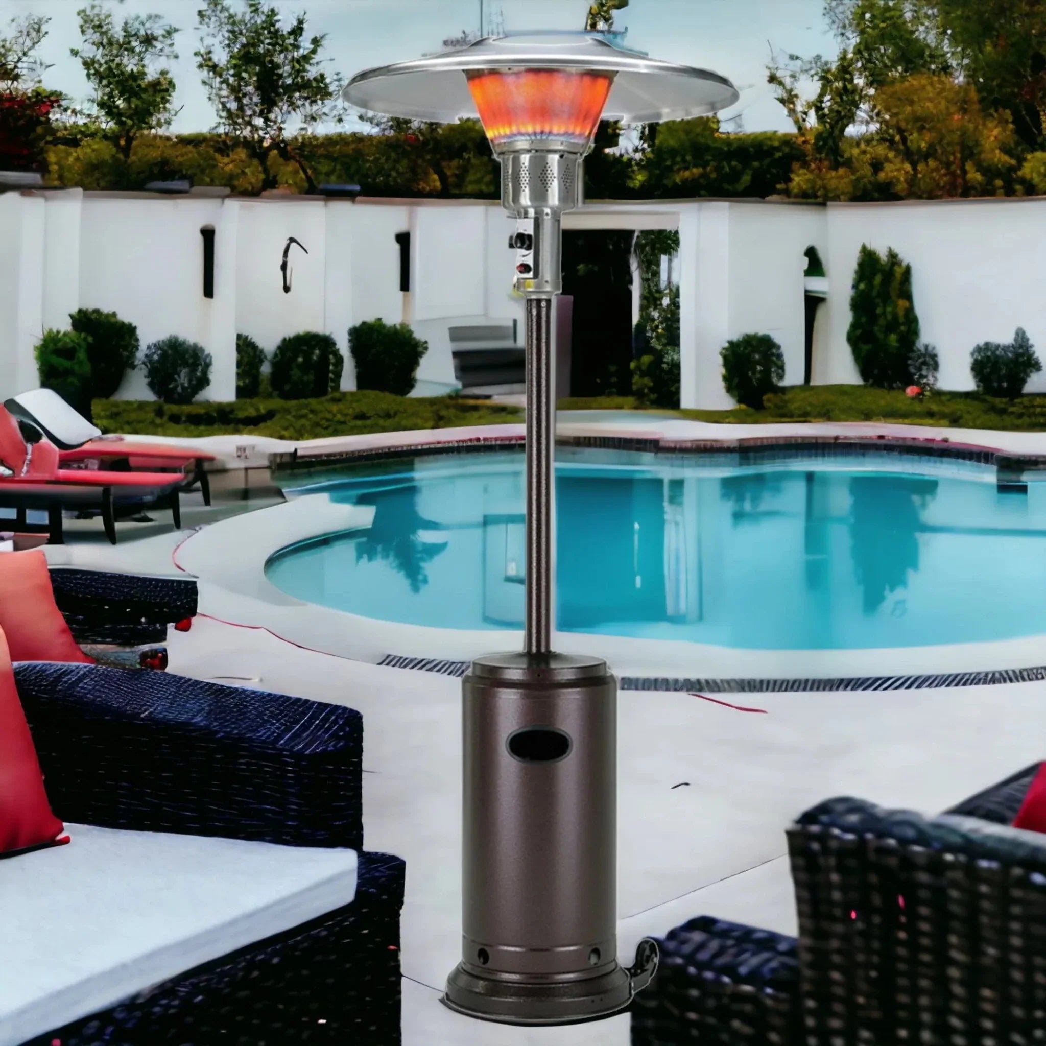 40000 BTU Bronze Steel Propane Cylindrical Pole Standing Patio Heater - Clinch River Fishing USA