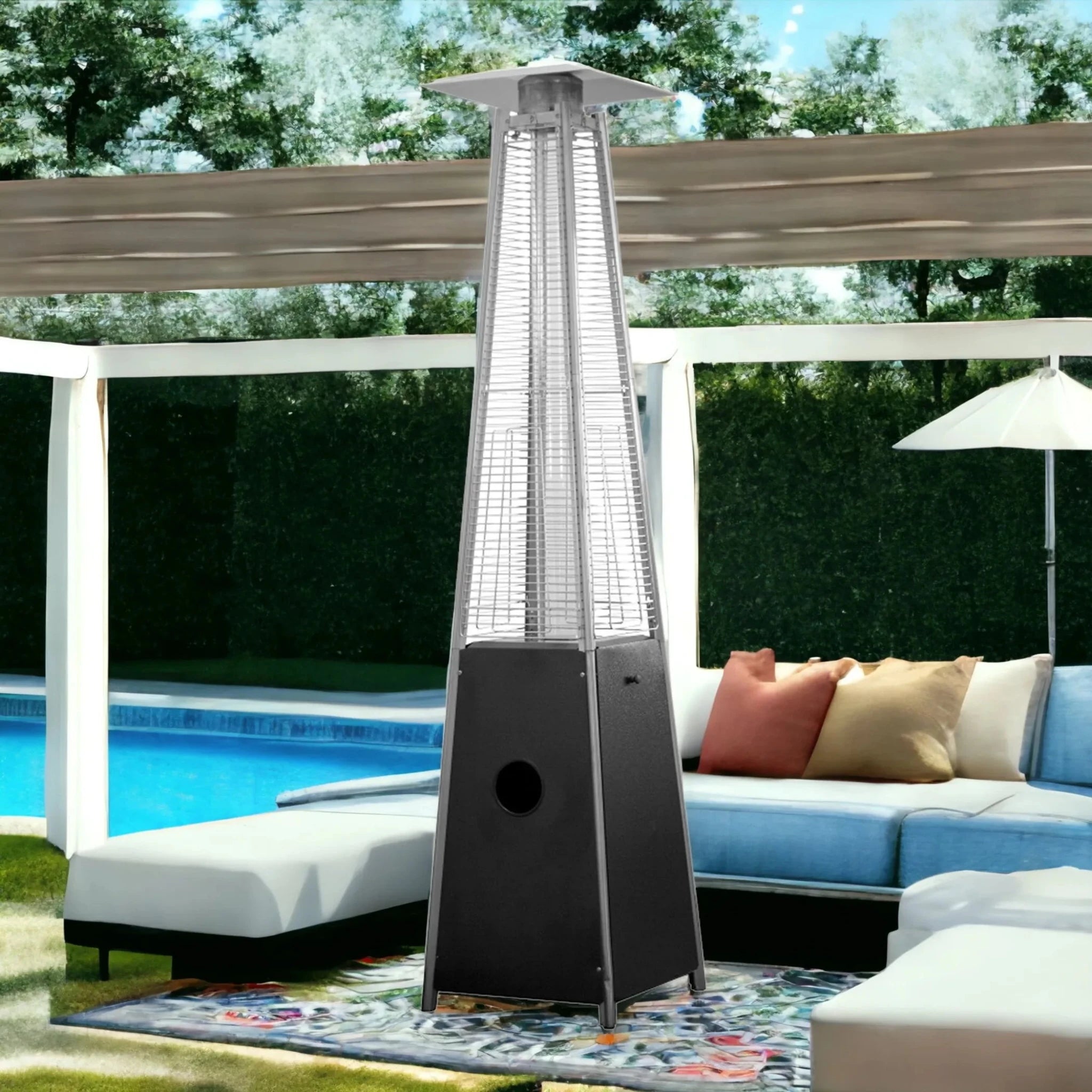 41000 BTU Black Steel Propane Triangular Pyramid Standing Patio Heater - Clinch River Fishing USA
