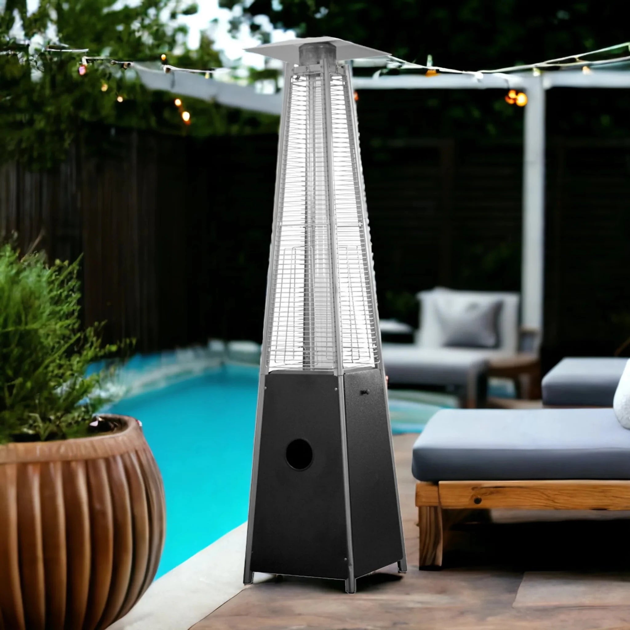 41000 BTU Black Steel Propane Triangular Pyramid Standing Patio Heater - Clinch River Fishing USA