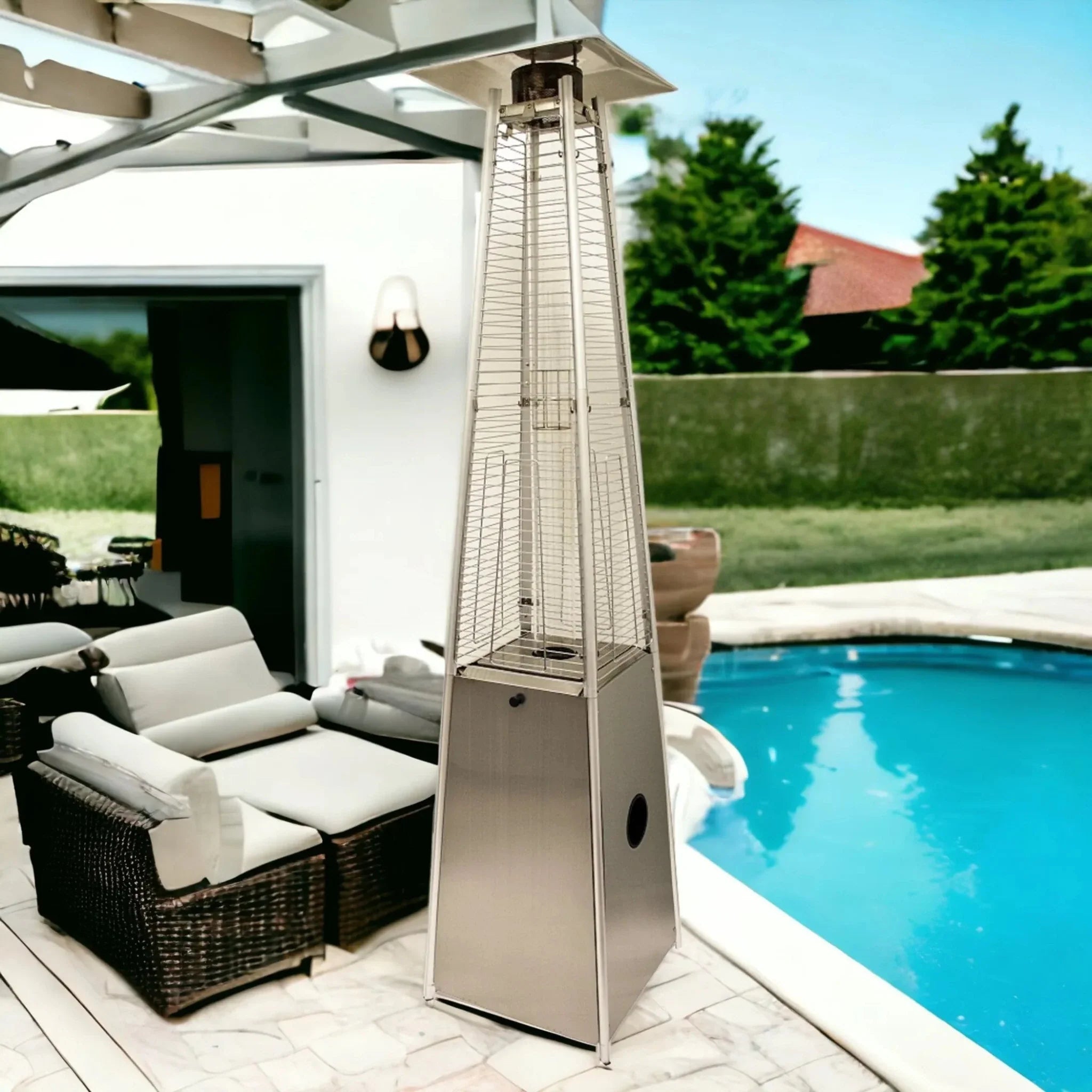 41000 BTU Silver Steel Propane Triangular Pyramid Standing Patio Heater - Clinch River Fishing USA