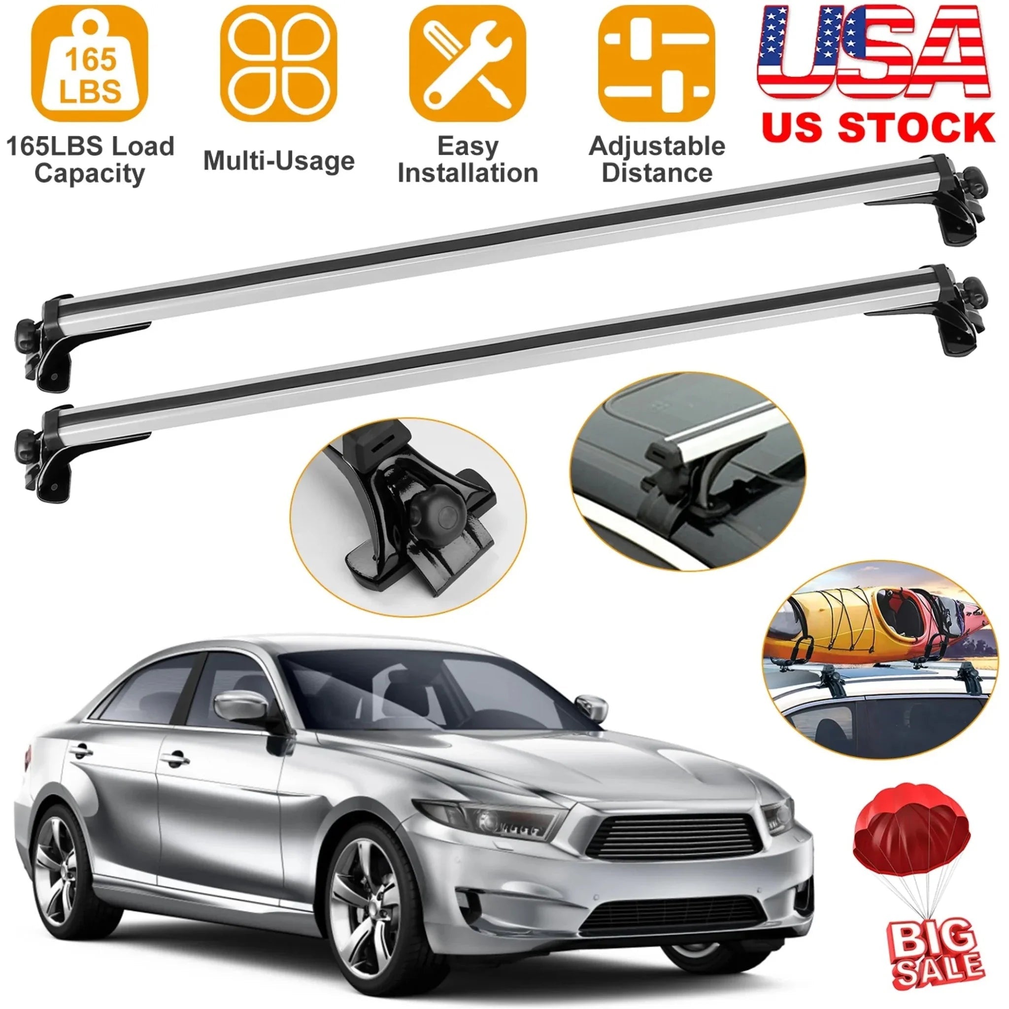 47.24in Universal Top Roof Rack Cross Bar Cargo Carrier - Clinch River Fishing USA