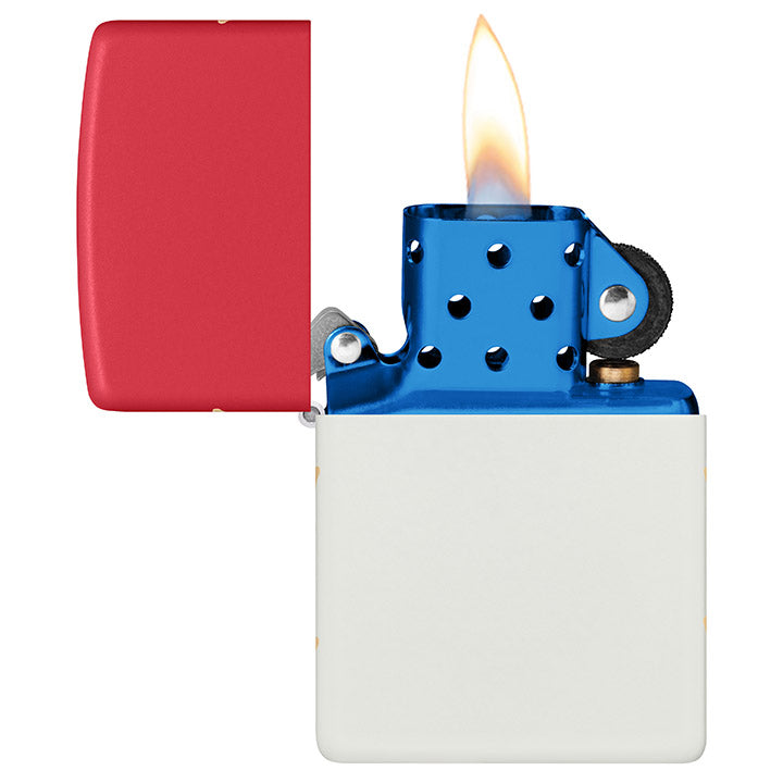 Zippo Windproof Lighter America 250 Base Model Laser Engrave - Red/White Matte w/ Blue Insert