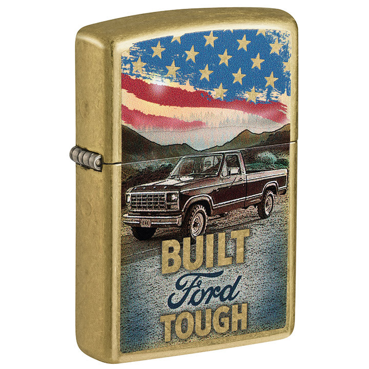 Zippo Windproof Lighter Ford Built Tough Color Image - Street Brass