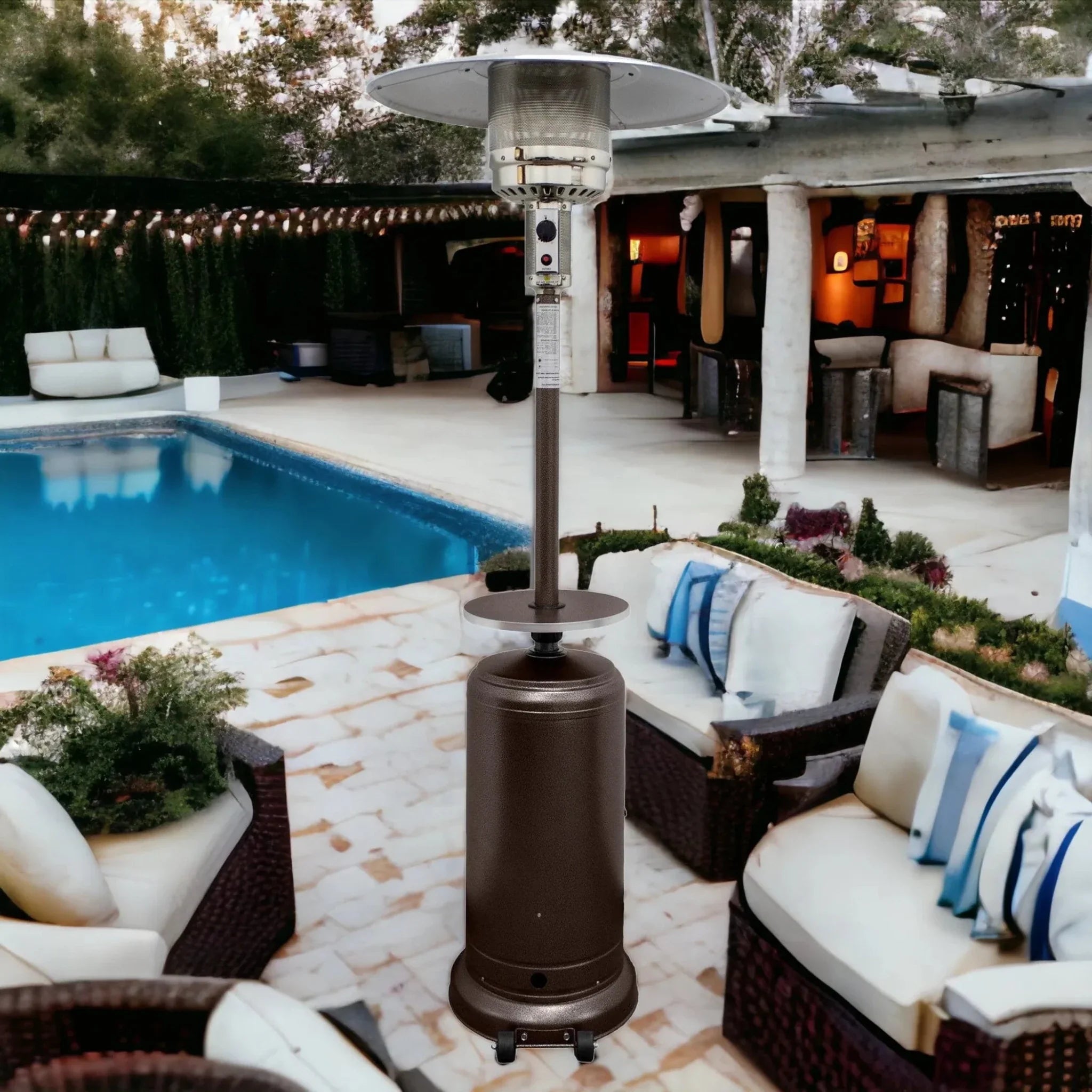 48000 BTU Bronze Steel Propane Cylindrical Pole Standing Patio Heater - Clinch River Fishing USA