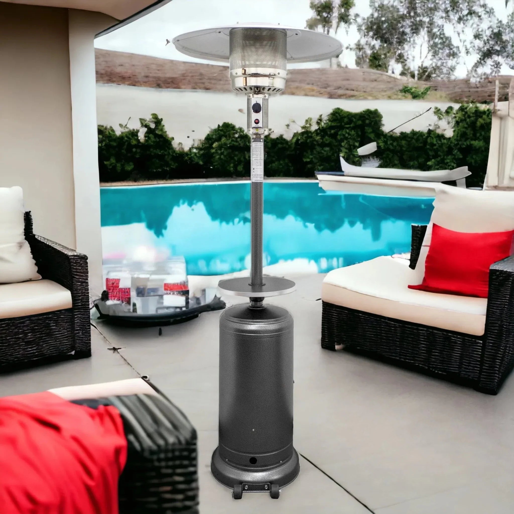 48000 BTU Silver Steel Propane Cylindrical Pole Standing Patio Heater - Clinch River Fishing USA