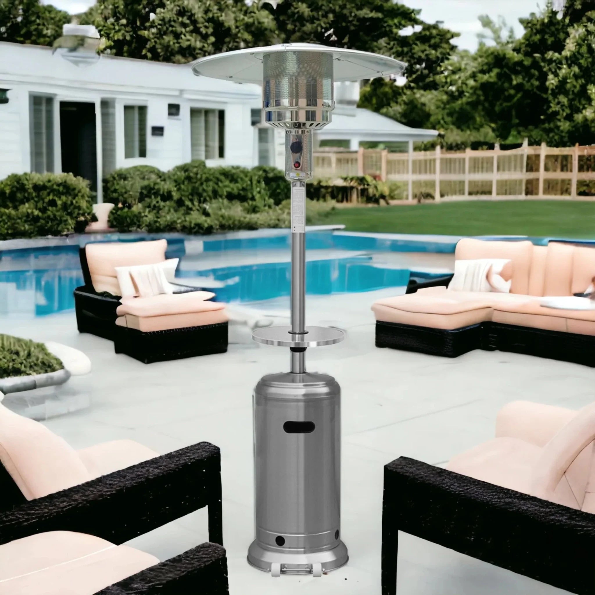48000 BTU Silver Steel Propane Cylindrical Pole Standing Patio Heater - Clinch River Fishing USA