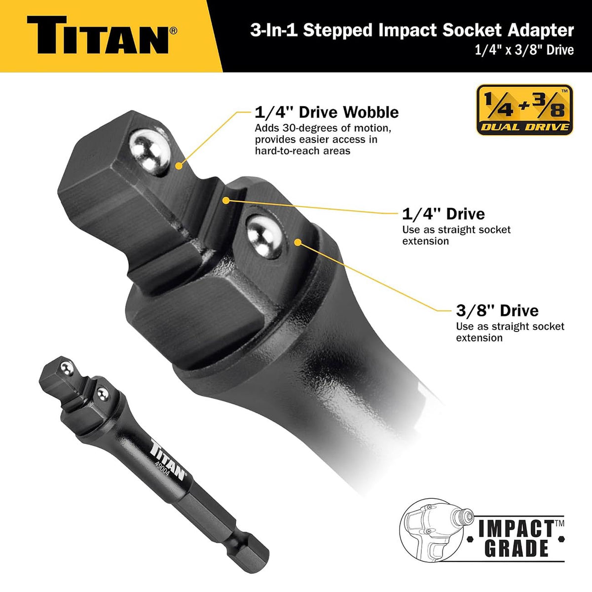 Titan 1/4 and 3/8 in Drive 3 in 1 Stepped Impact Socket Adapter