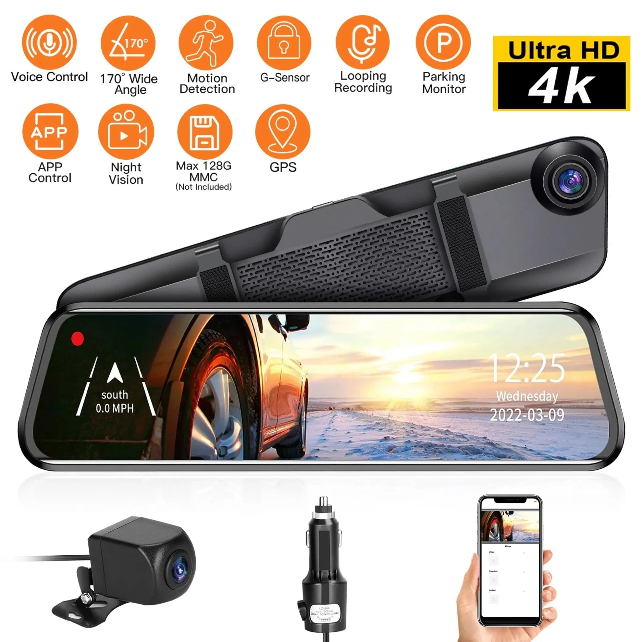 4K Car DVR 12in Dash Cam Camcorder Camera Recorder - Clinch River Fishing USA