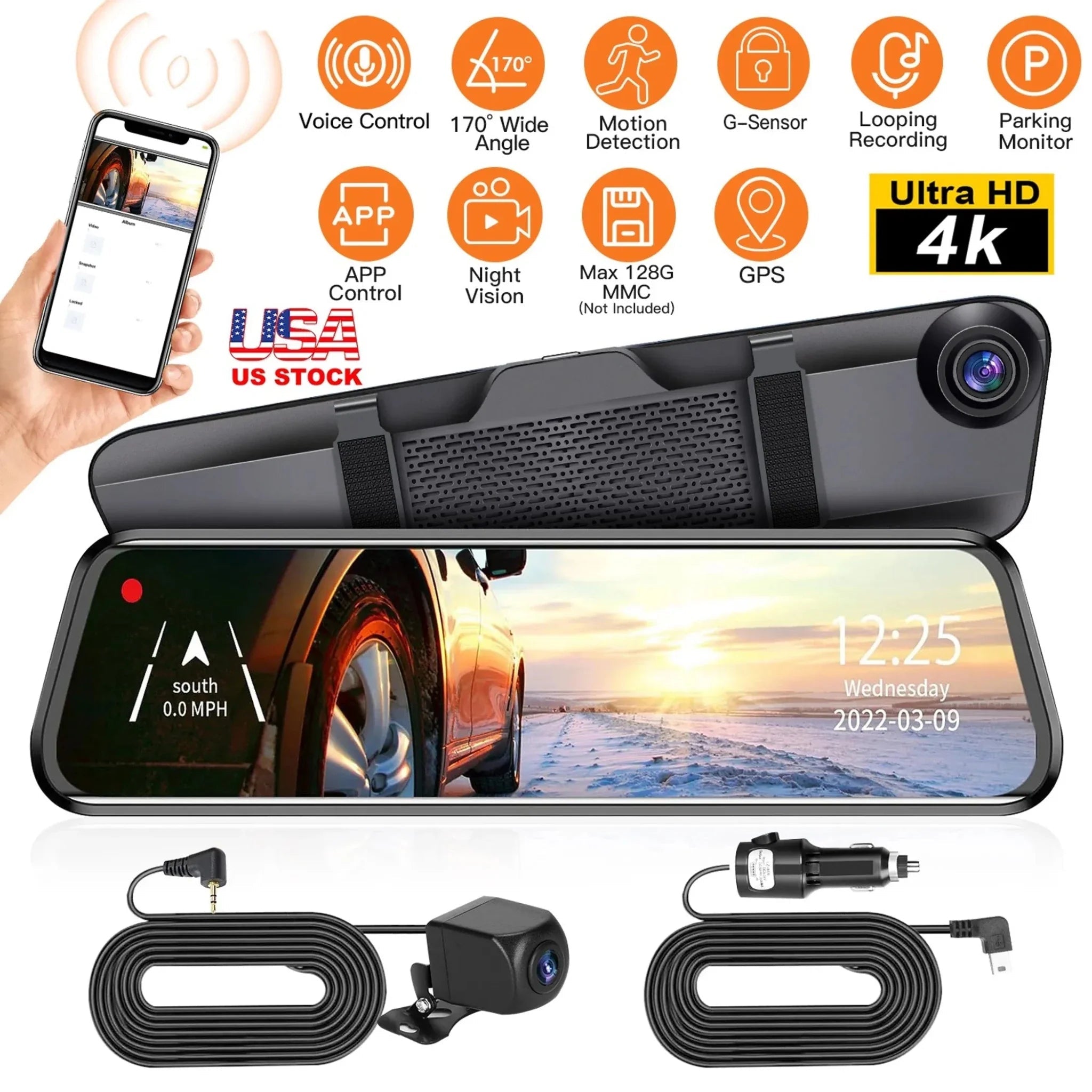 4K Car DVR 12in Dash Cam Camcorder Camera Recorder - Clinch River Fishing USA