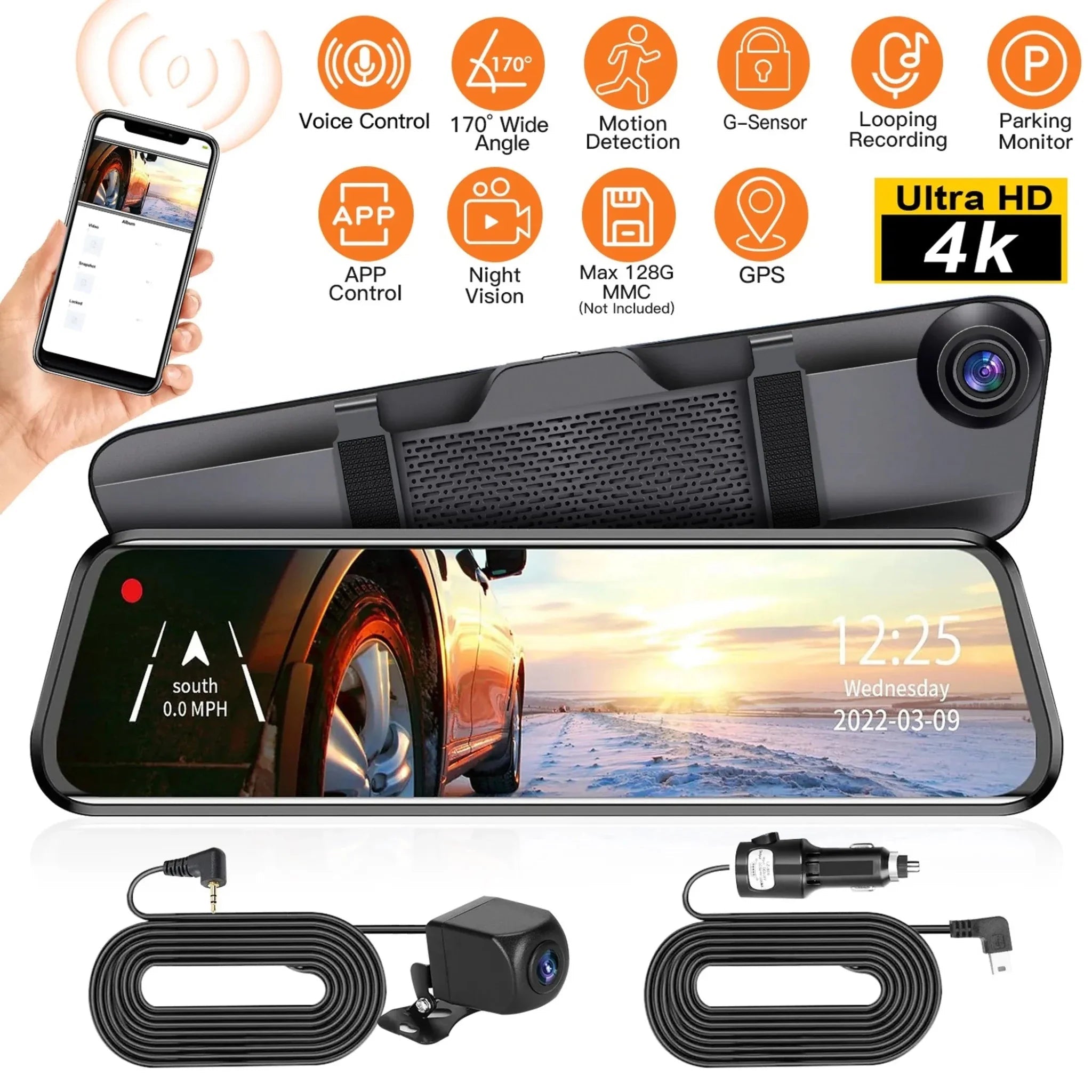 4K Car DVR 12in Dash Cam Camcorder Camera Recorder - Clinch River Fishing USA