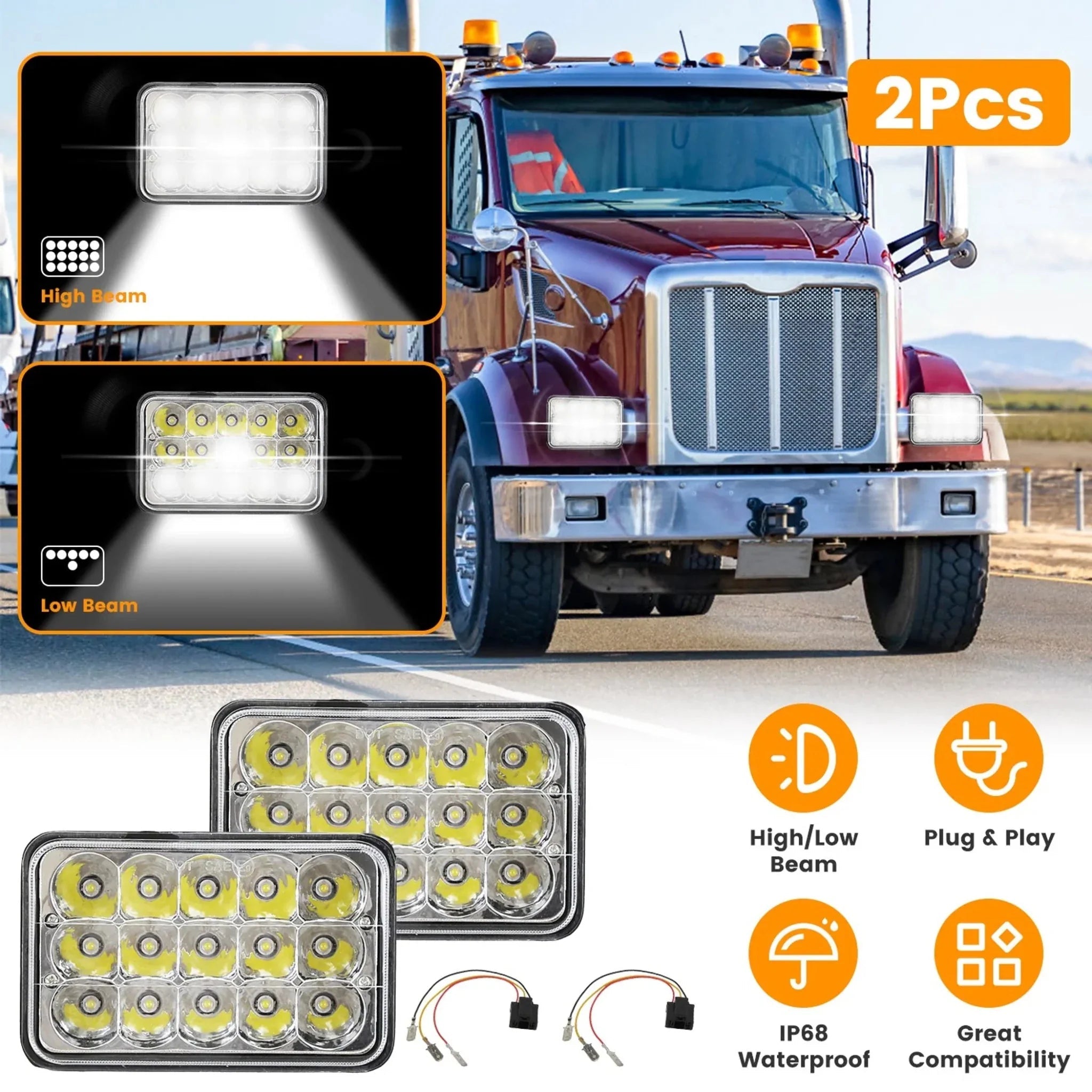 4x6in Car LED Headlights Vehicle Rectangular Headlamp - Clinch River Fishing USA