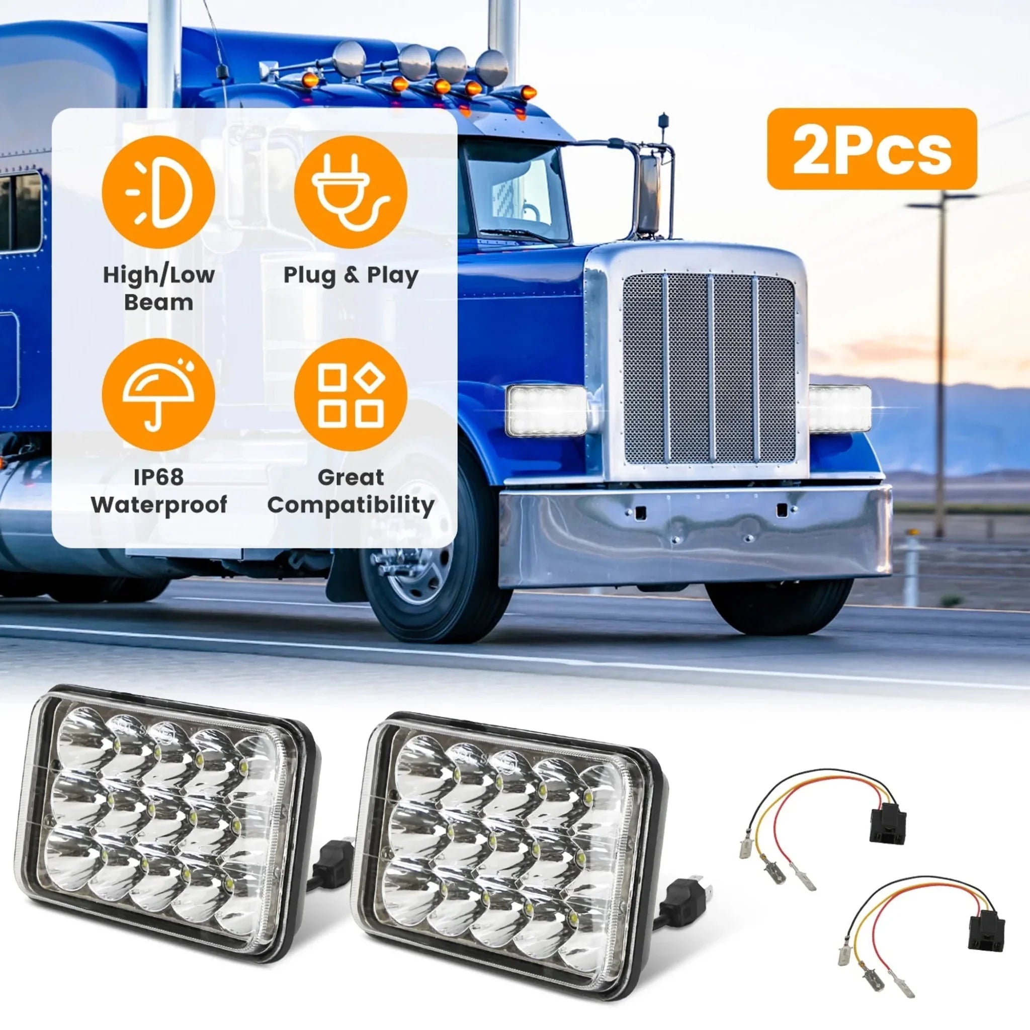 4x6in Car LED Headlights Vehicle Rectangular Headlamp - Clinch River Fishing USA