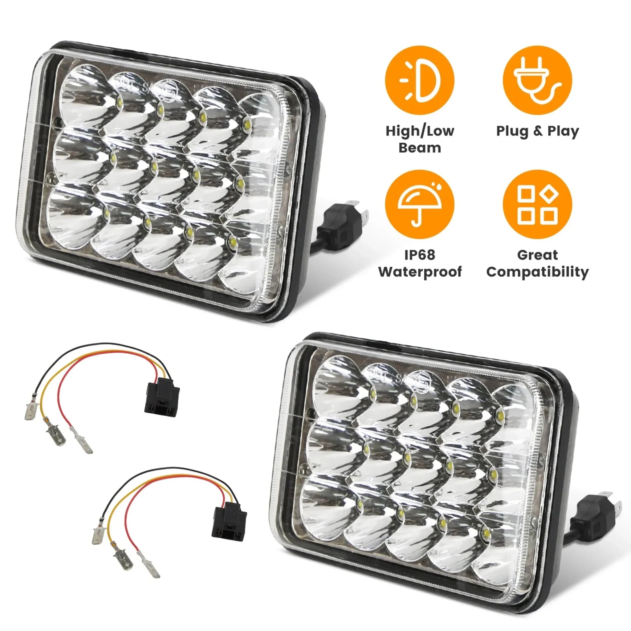4x6in Car LED Headlights Vehicle Rectangular Headlamp - Clinch River Fishing USA