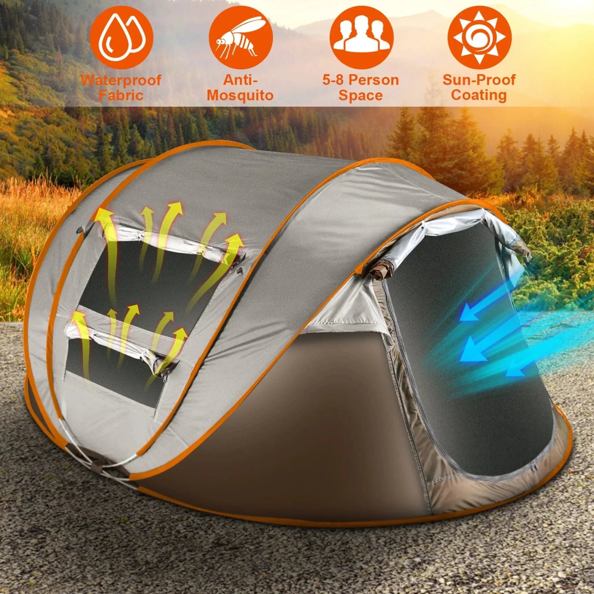 5-8 Person Pop Up Tent Automatic Setup Camping Tent - Clinch River Fishing USA
