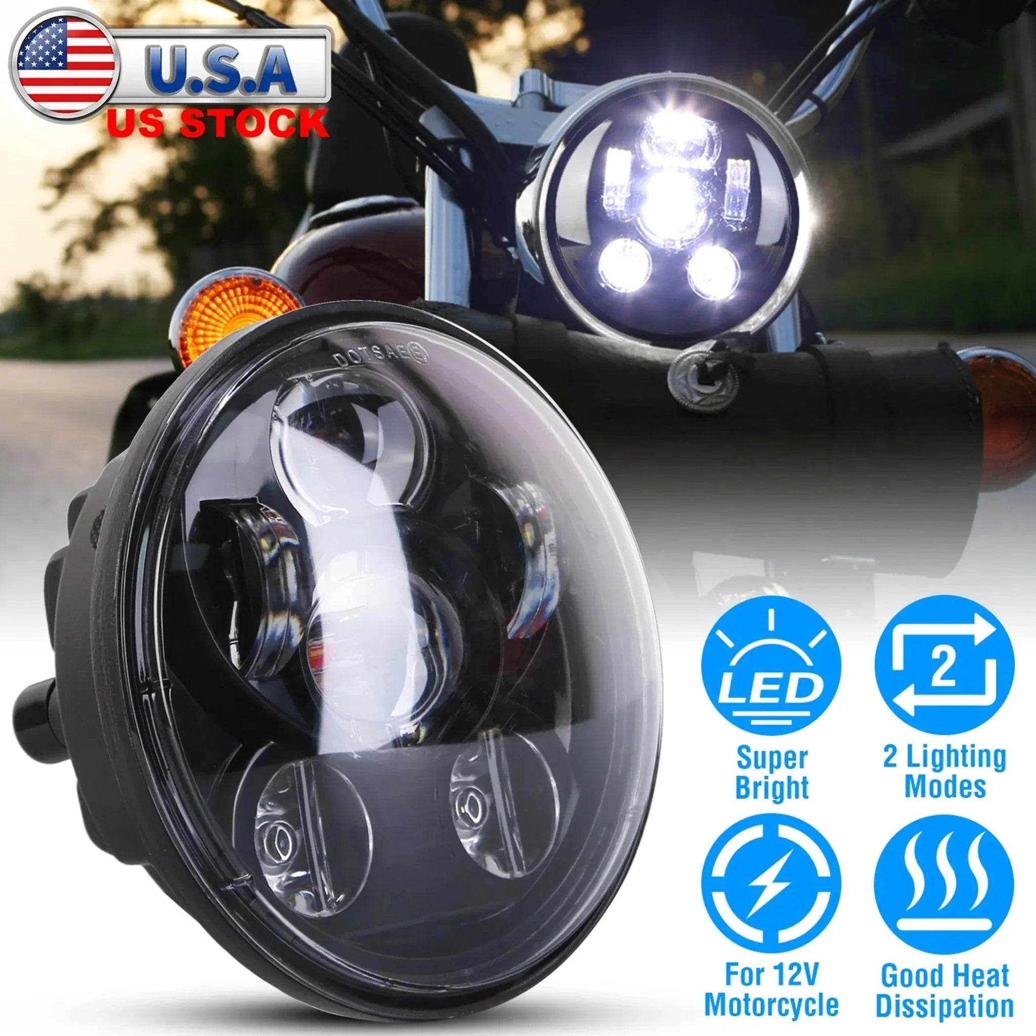 5.75In LED Headlight Motorcycle Projector - Clinch River Fishing USA