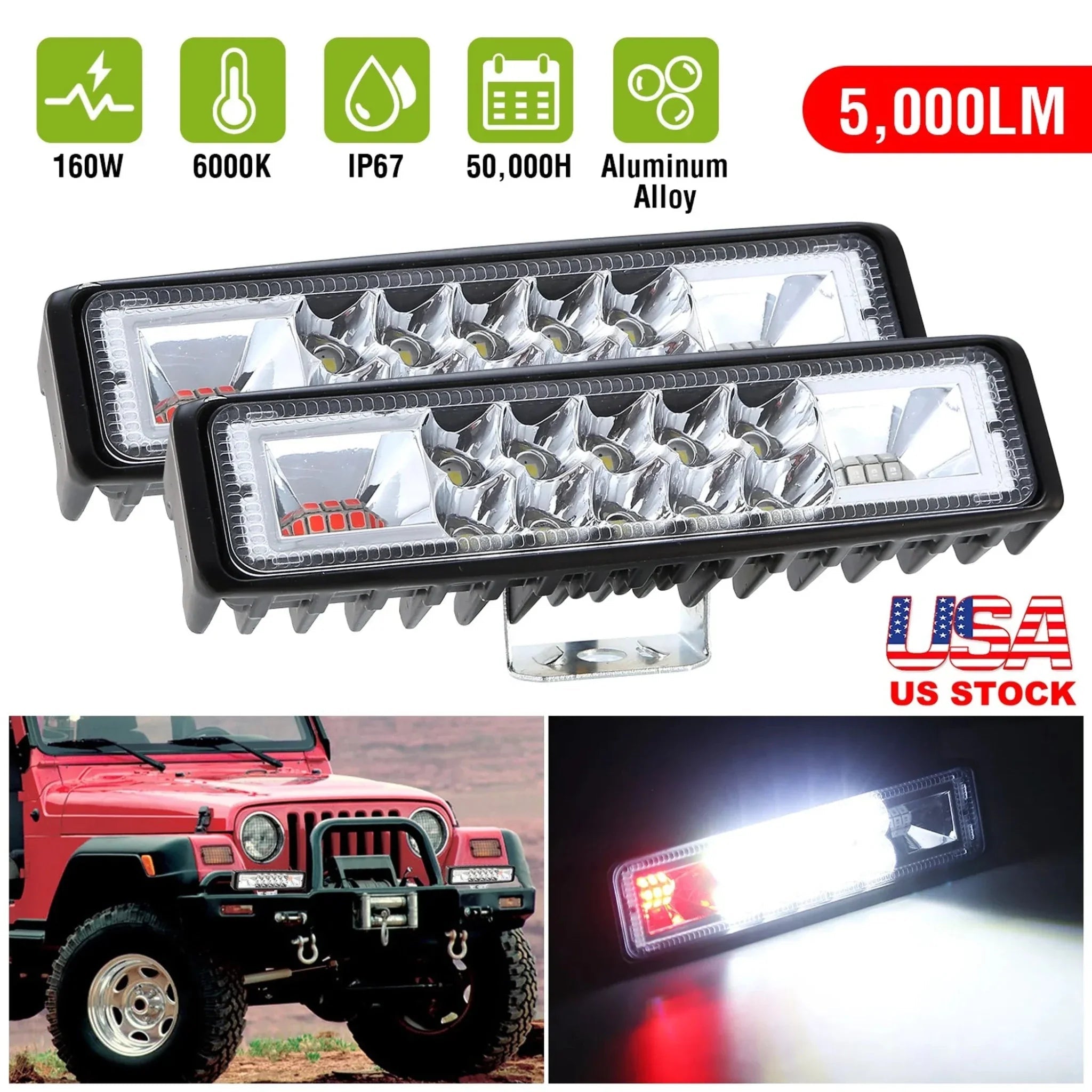 6" LED Light Bar 160W 5000lm Offroad Driving Spot Lights - Clinch River Fishing USA