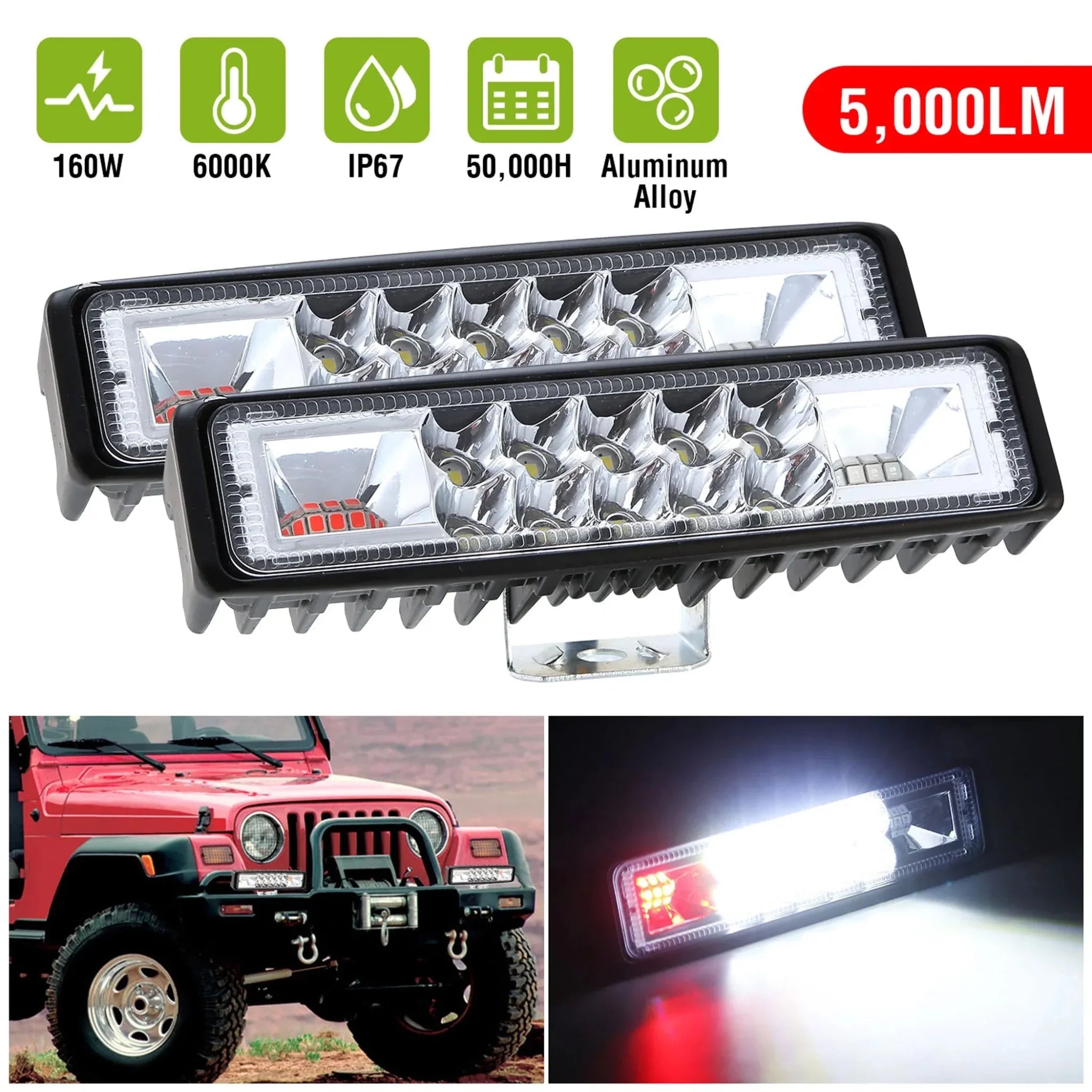 6" LED Light Bar 160W 5000lm Offroad Driving Spot Lights - Clinch River Fishing USA