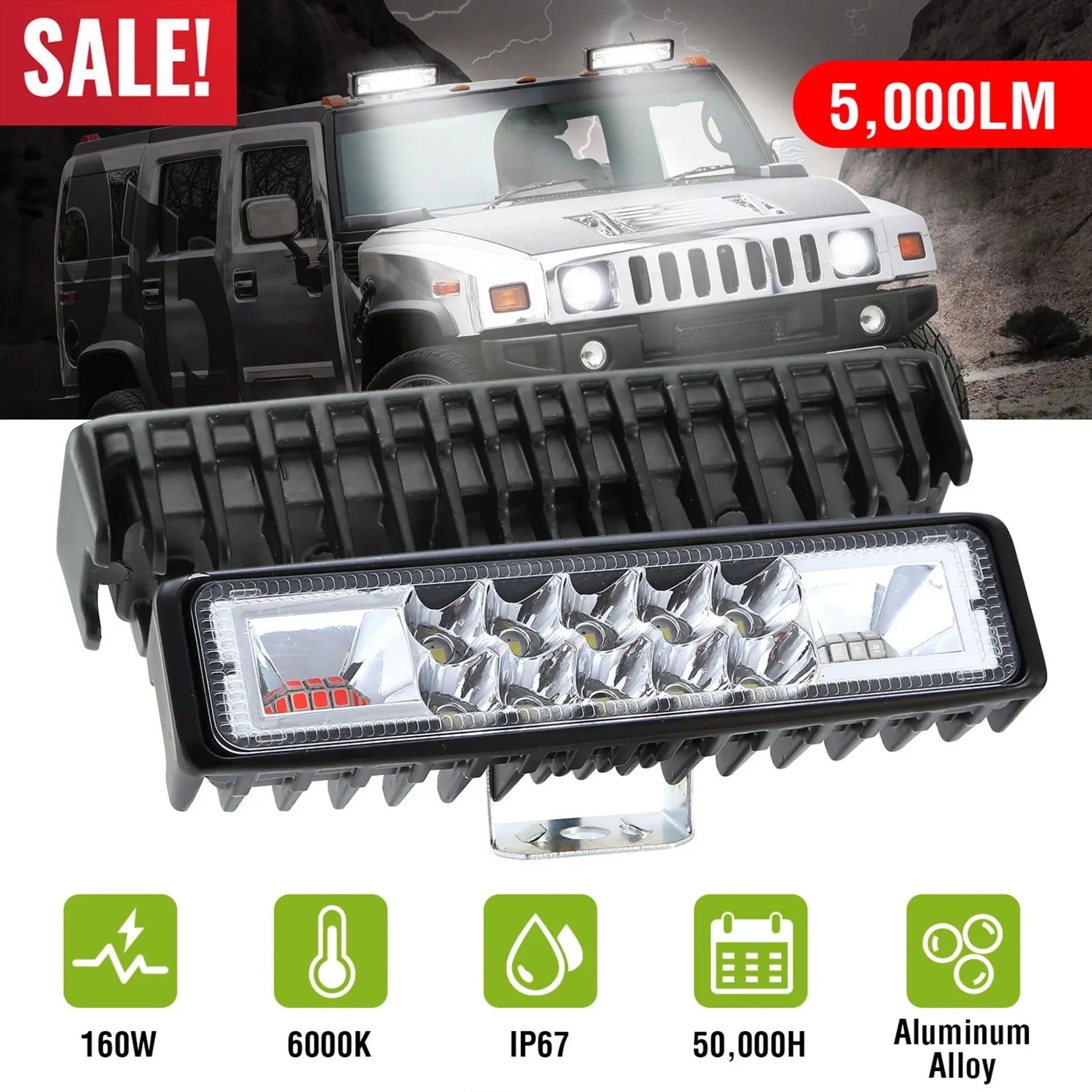6" LED Light Bar 160W 5000lm Offroad Driving Spot Lights - Clinch River Fishing USA