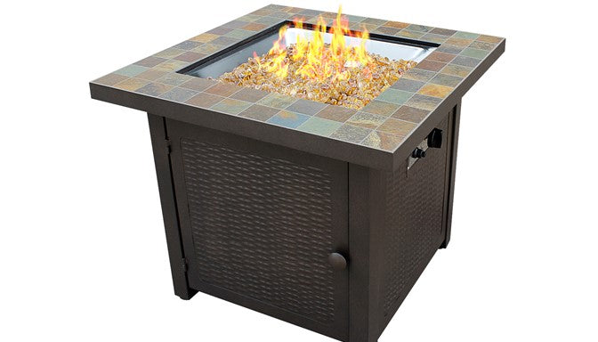 Square Slate Fire Pit in Bronze