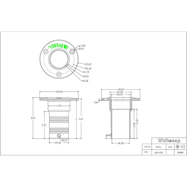 Whitecap Industries Pkgd. 316 S.S. 1-1/2" Hose Deck Fill (EPA) - DIESEL