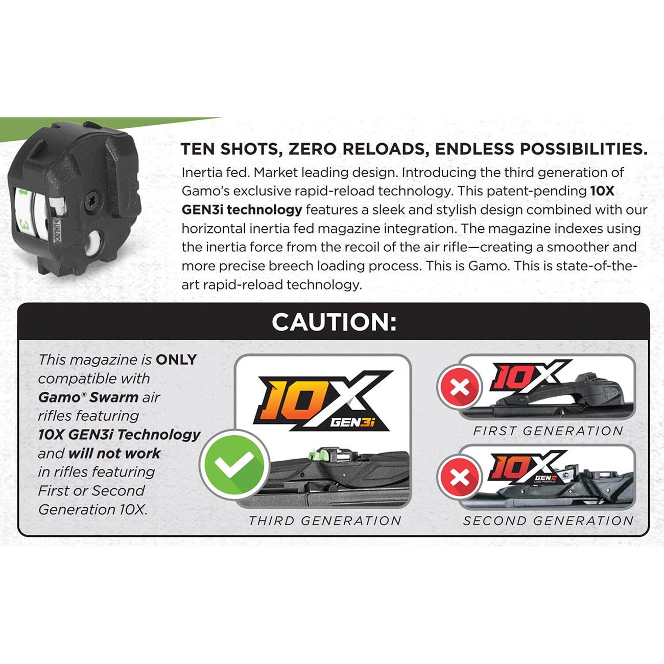 Gamo 10X GEN3i Inertia 10 Round Mag .22 (For use with Swarm Fusion &amp; Magnum 10X GEN3i Rifles)