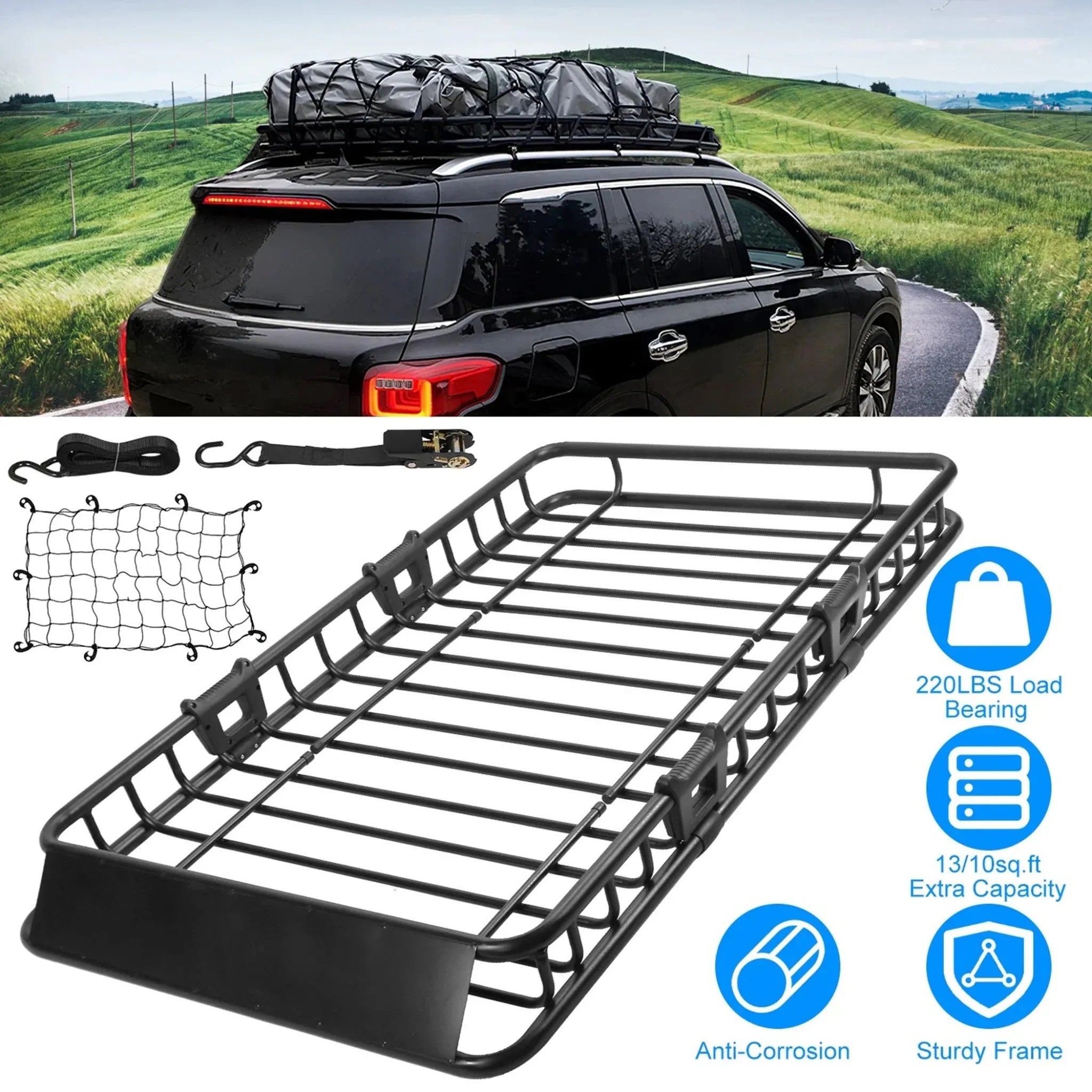 63x39x6.3in Universal Roof Rack Cargo Carrier Car - Clinch River Fishing USA