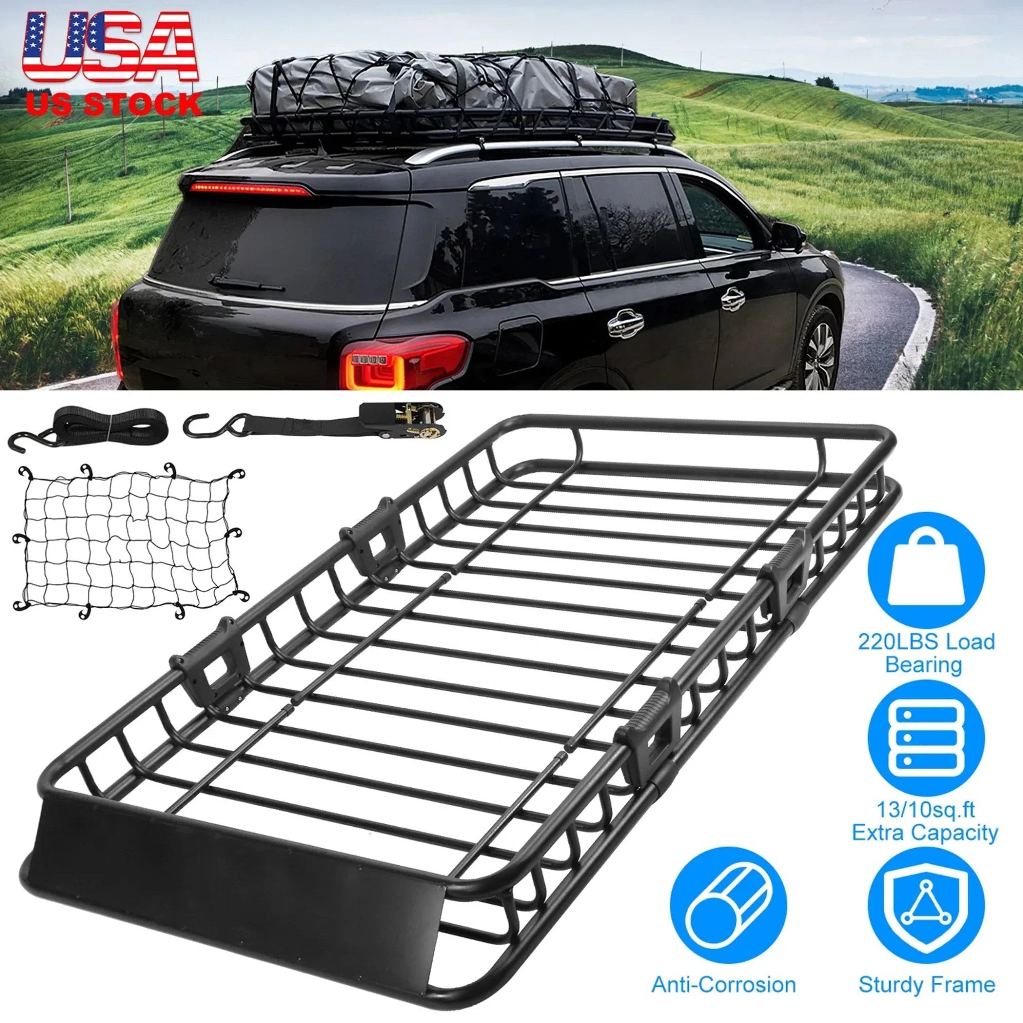 63x39x6.3in Universal Roof Rack Cargo Carrier Car - Clinch River Fishing USA