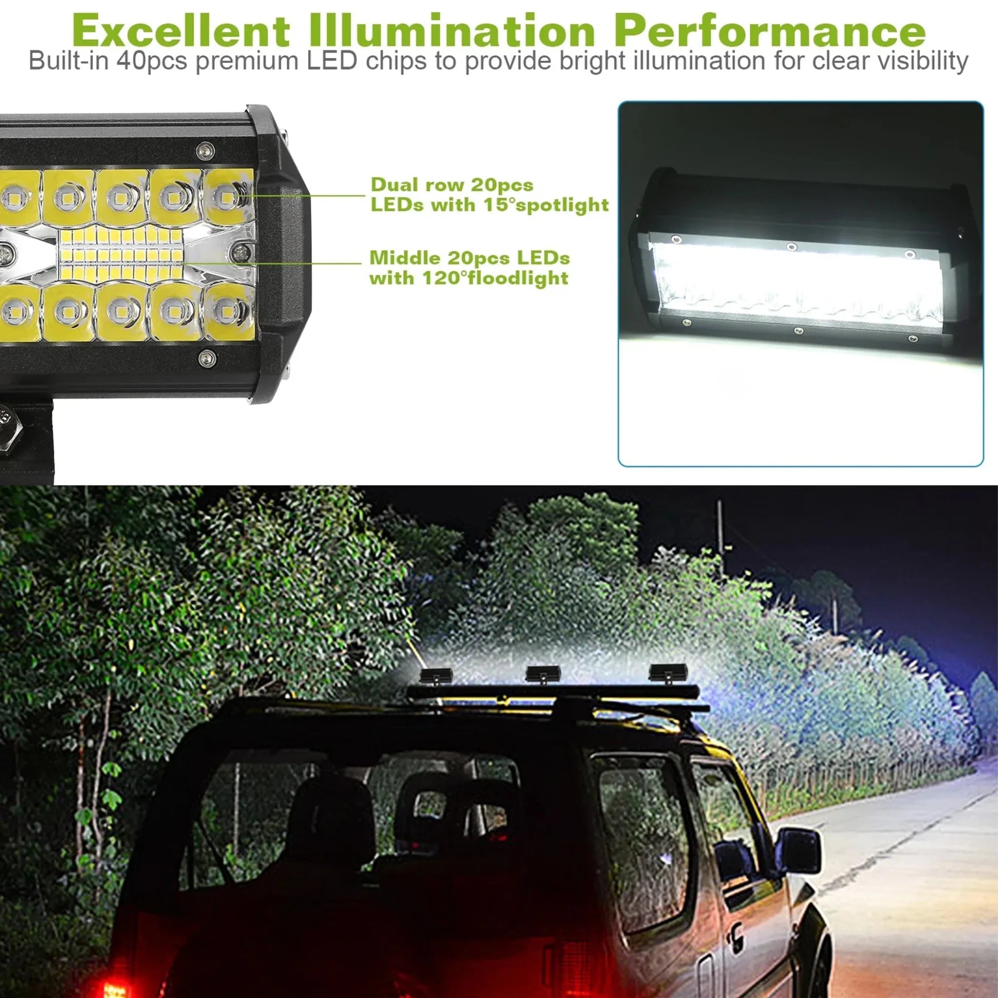 7" LED Light Bar 120W 12000LM LED - Clinch River Fishing USA