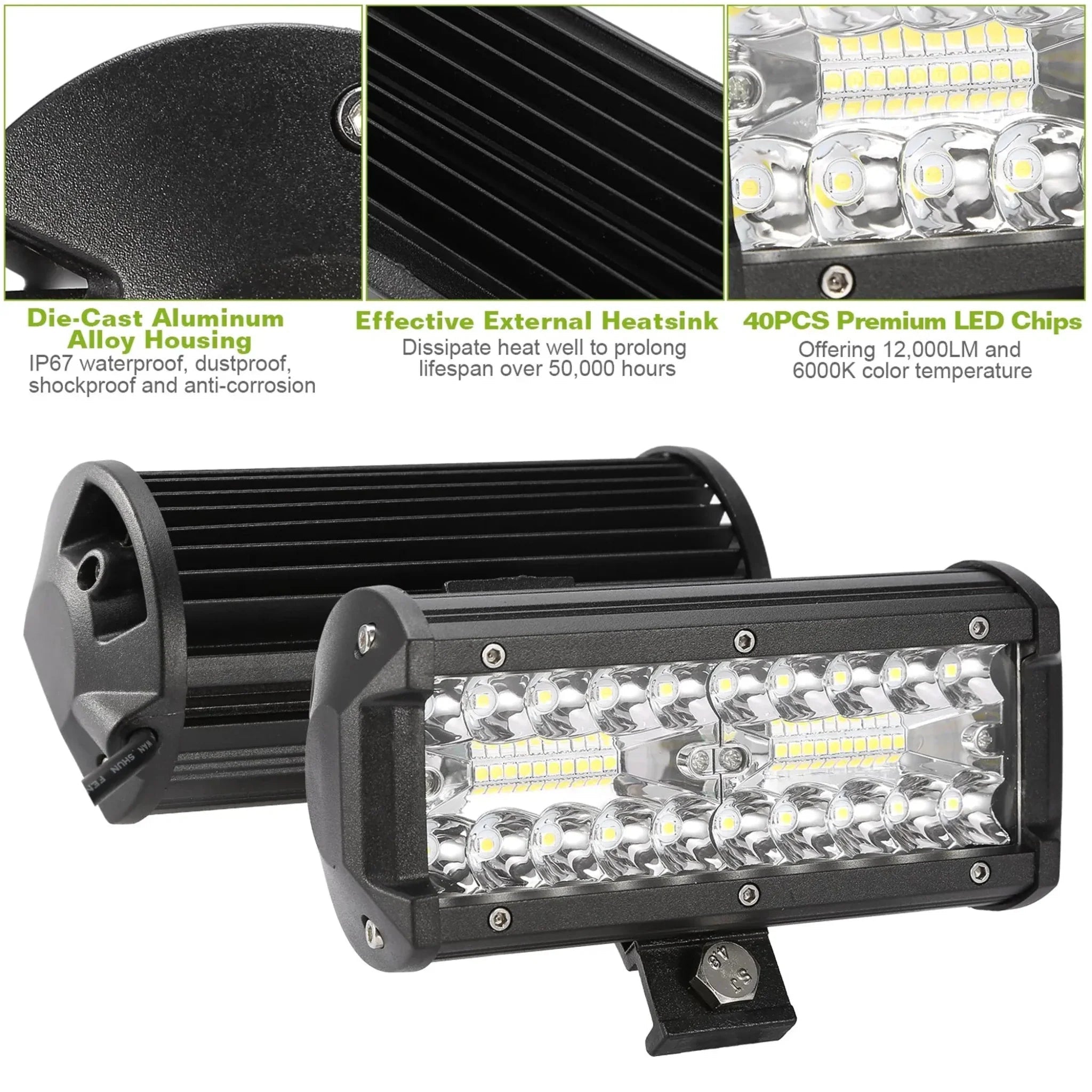 7" LED Light Bar 120W 12000LM LED - Clinch River Fishing USA