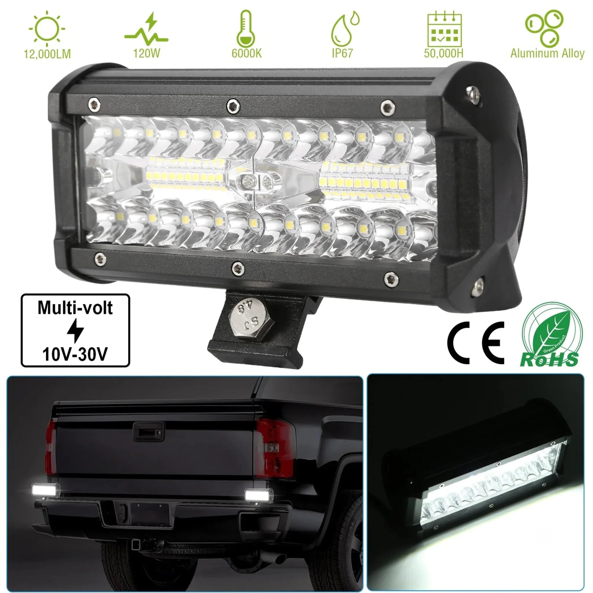 7" LED Light Bar 120W 12000LM LED - Clinch River Fishing USA