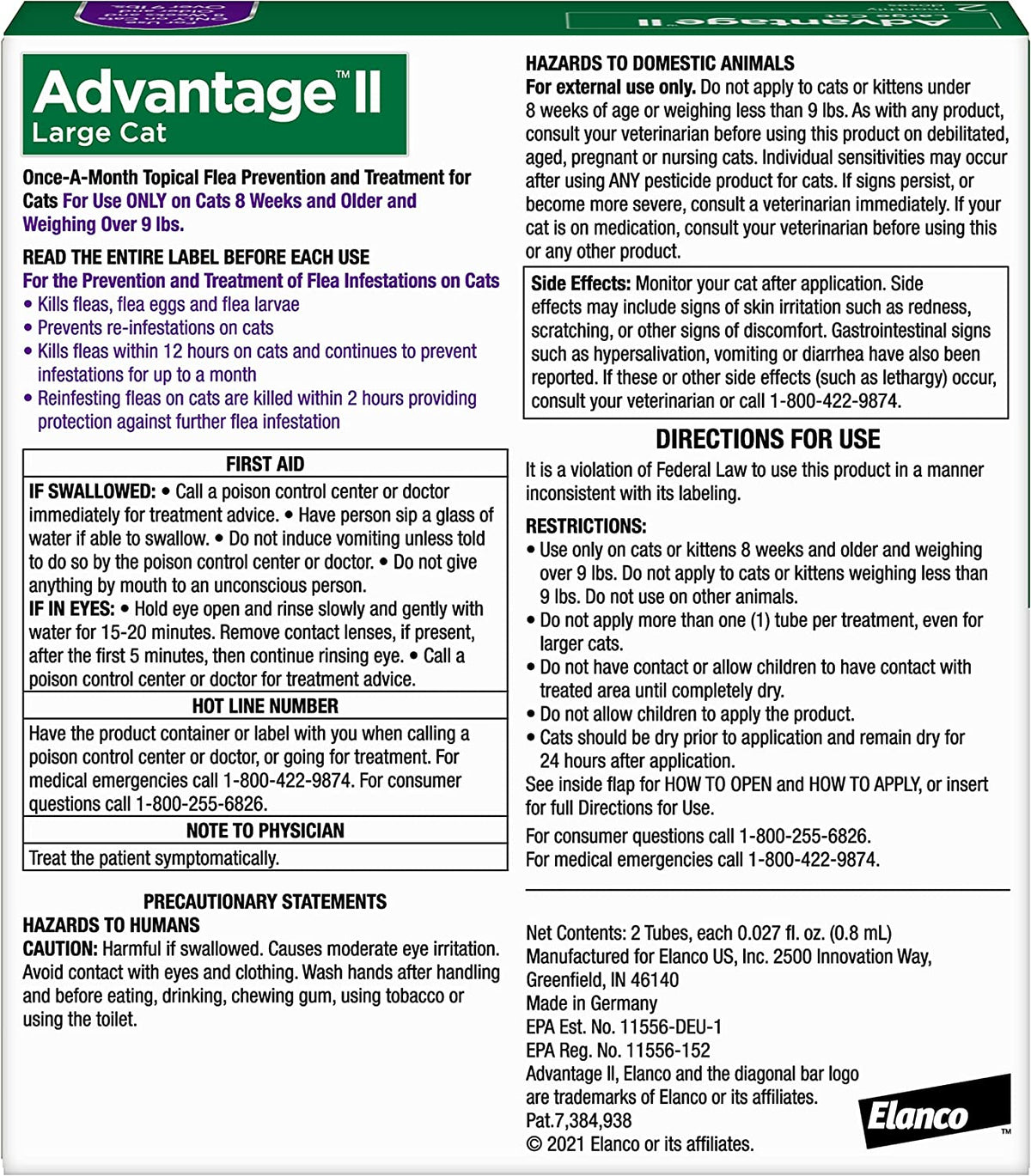 Advantage II Flea Protection Large Cat Over 9lbs 2pk
