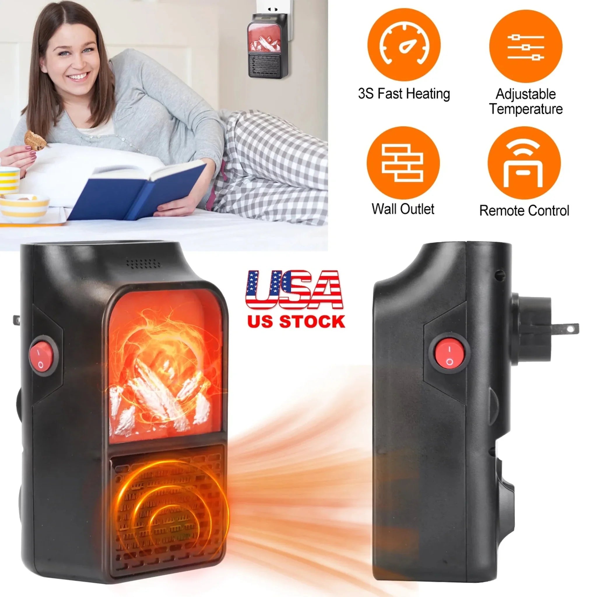 800W Plug-In Space Heater Wall Outlet Heater - Clinch River Fishing USA